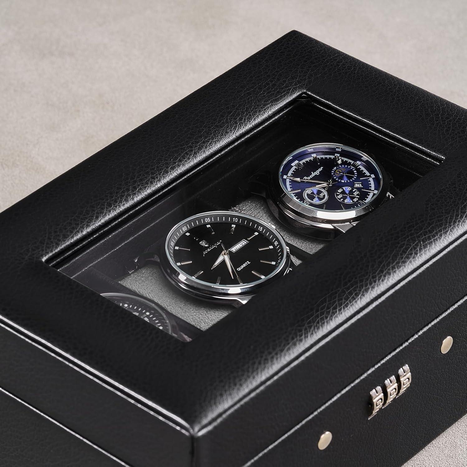 Caja de Relojes ProCase con Cerradura y 3 Compartimentos - Negro