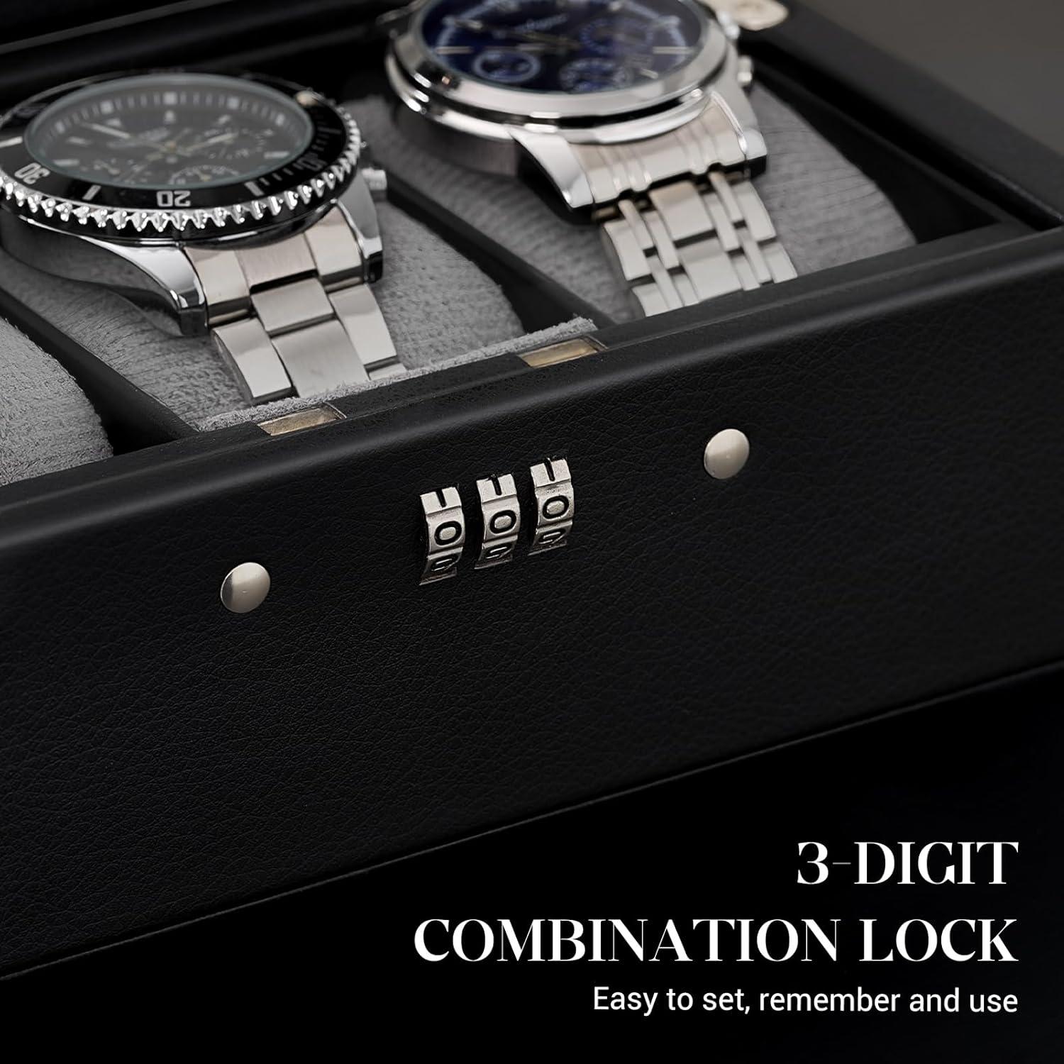 Caja de Relojes ProCase con Cerradura y 3 Compartimentos - Negro