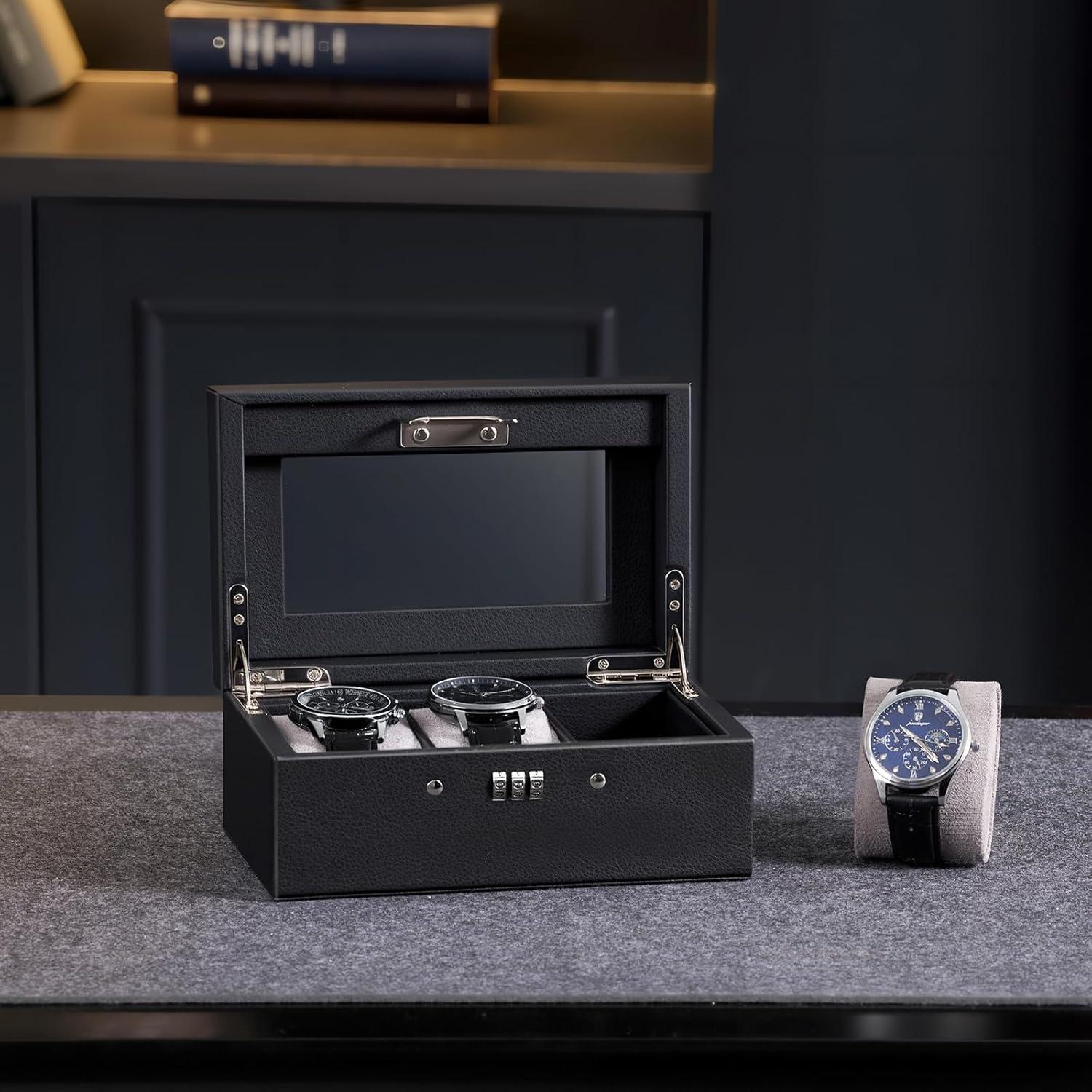 Caja de Relojes ProCase con Cerradura y 3 Compartimentos - Negro