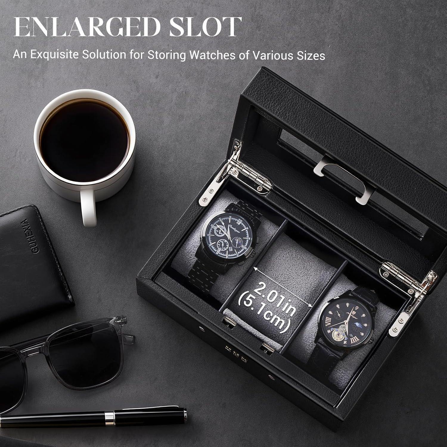 Caja de Relojes ProCase con Cerradura y 3 Compartimentos - Negro