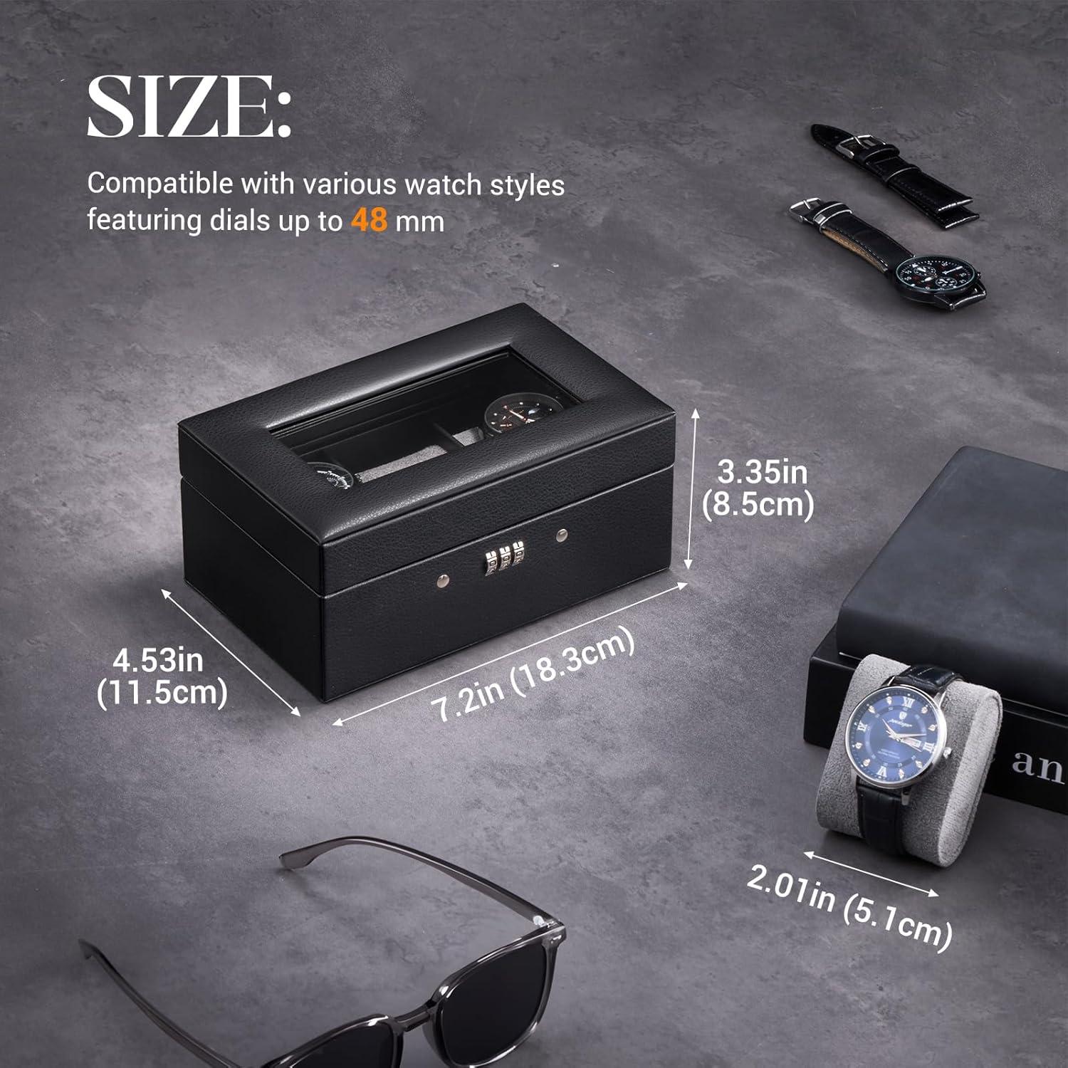 Caja de Relojes ProCase con Cerradura y 3 Compartimentos - Negro