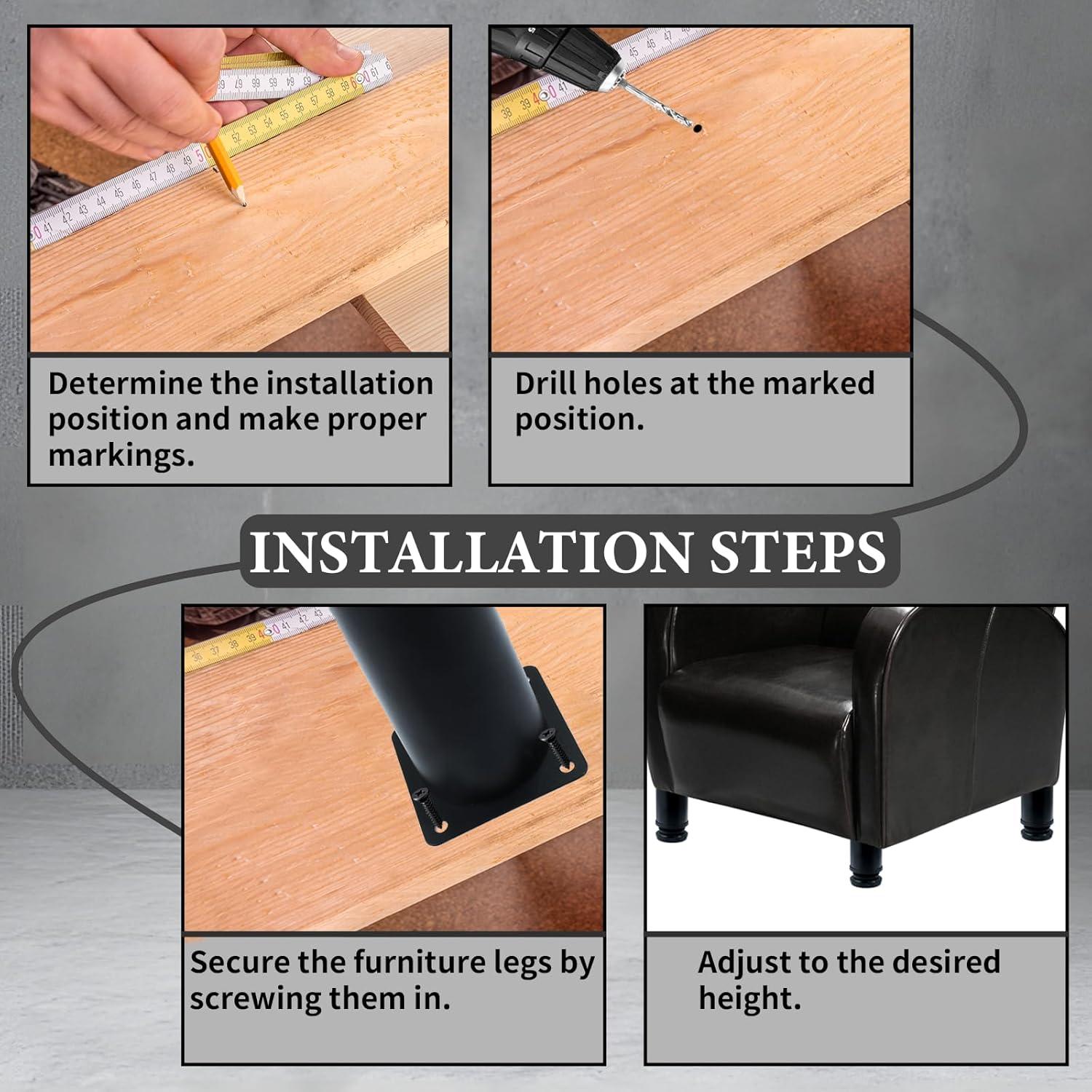4 Patas de Muebles Ajustables Seimneire 300mm Acero Inoxidable