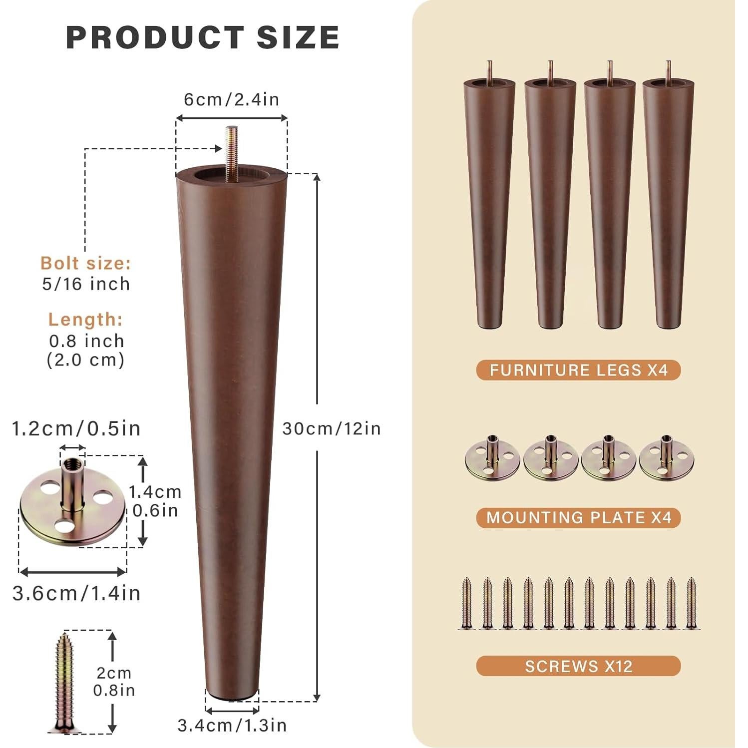 Patas de Muebles GOSCHE 30.48 cm Madera Nogal Juego de 4