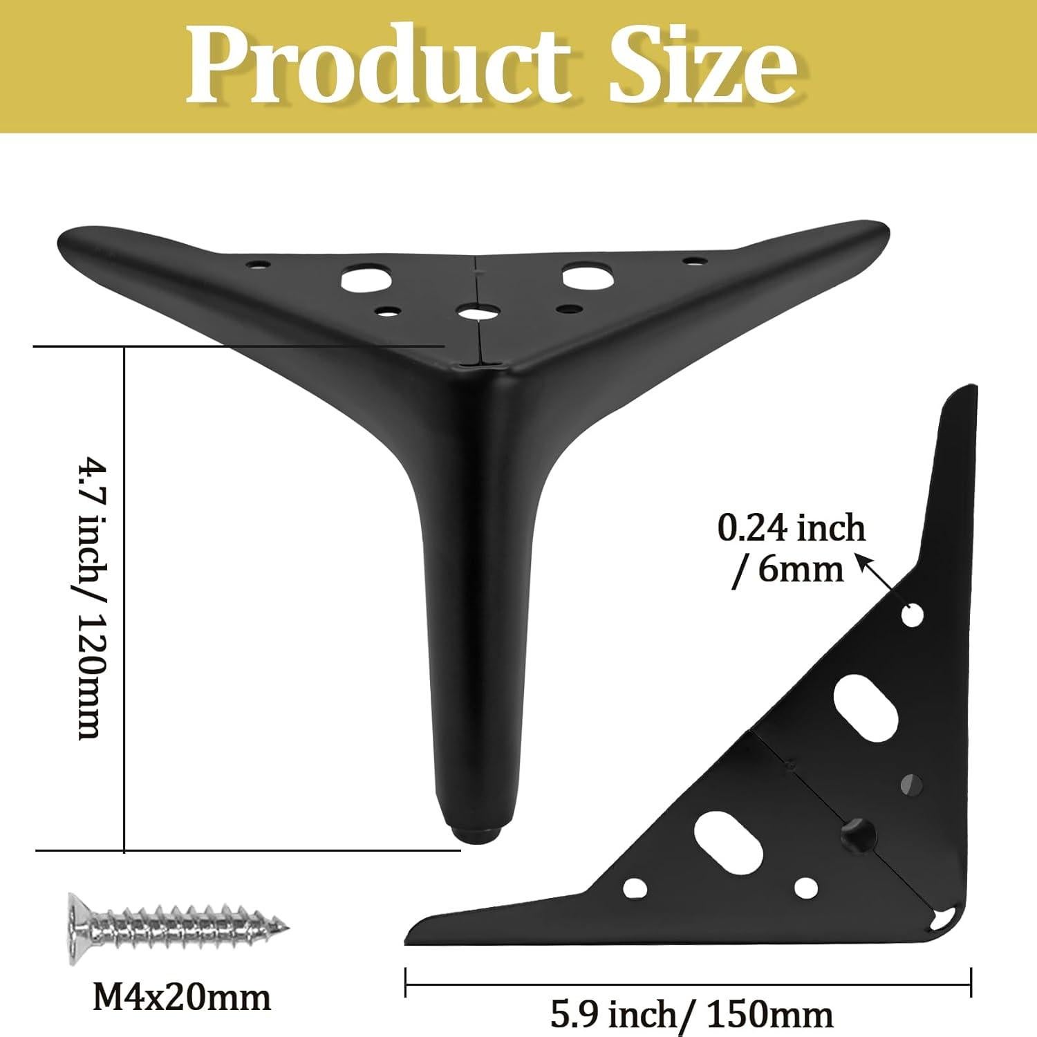 Piernas de Mueble de Metal Kyuionty 12cm Negras - Juego de 4