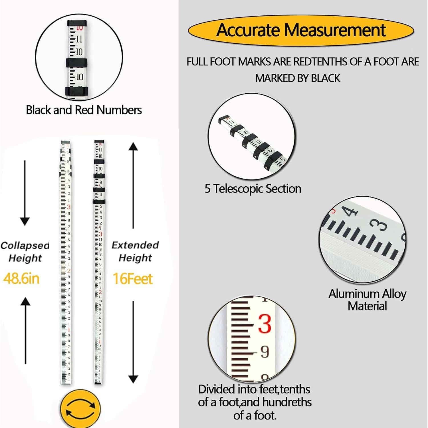 Varilla de Grado Telescópica MEI SHUO PIN 4.88m con Nivel