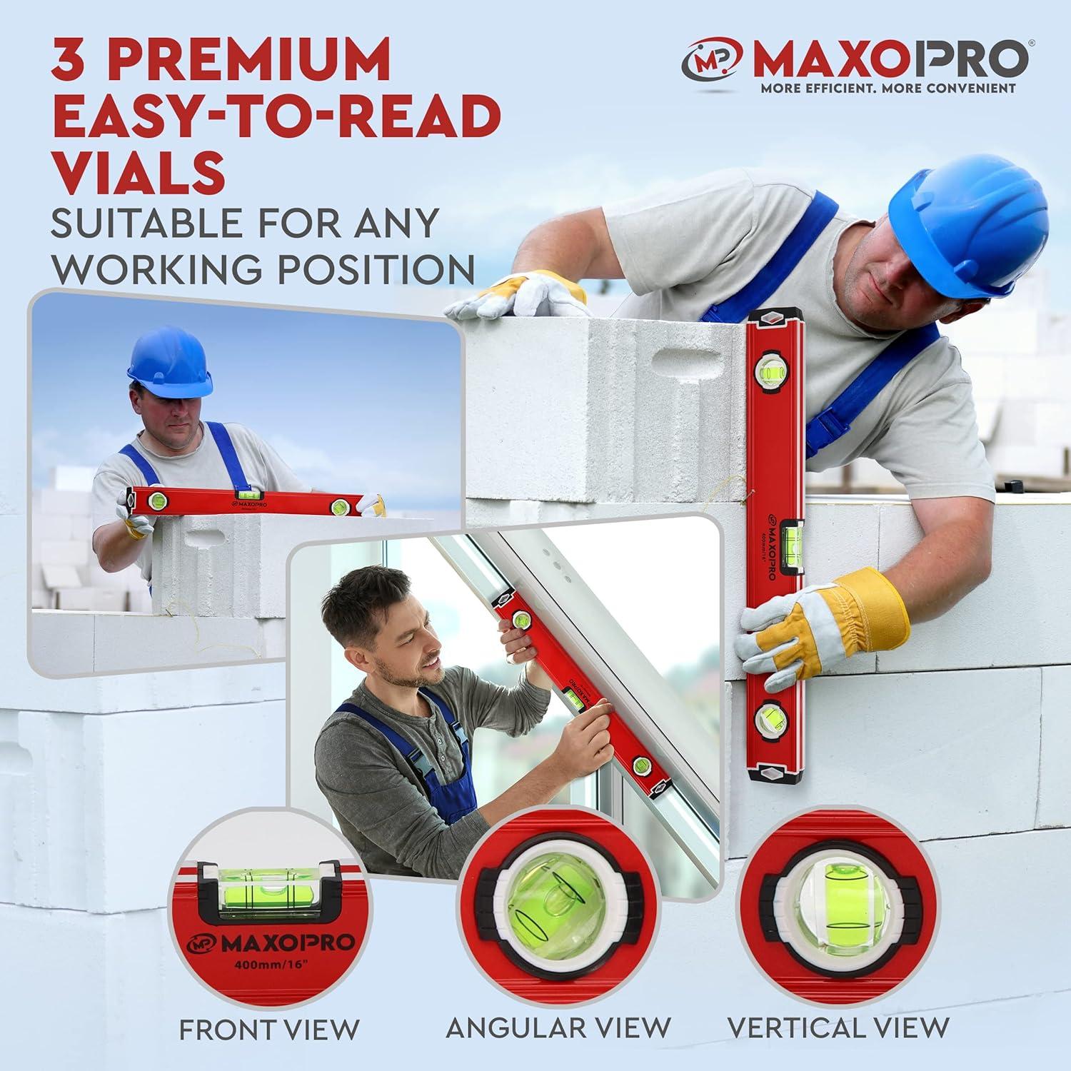 Nivel Torpedo Magnético 40cm MaxoPro - Aluminio, 3 Viales