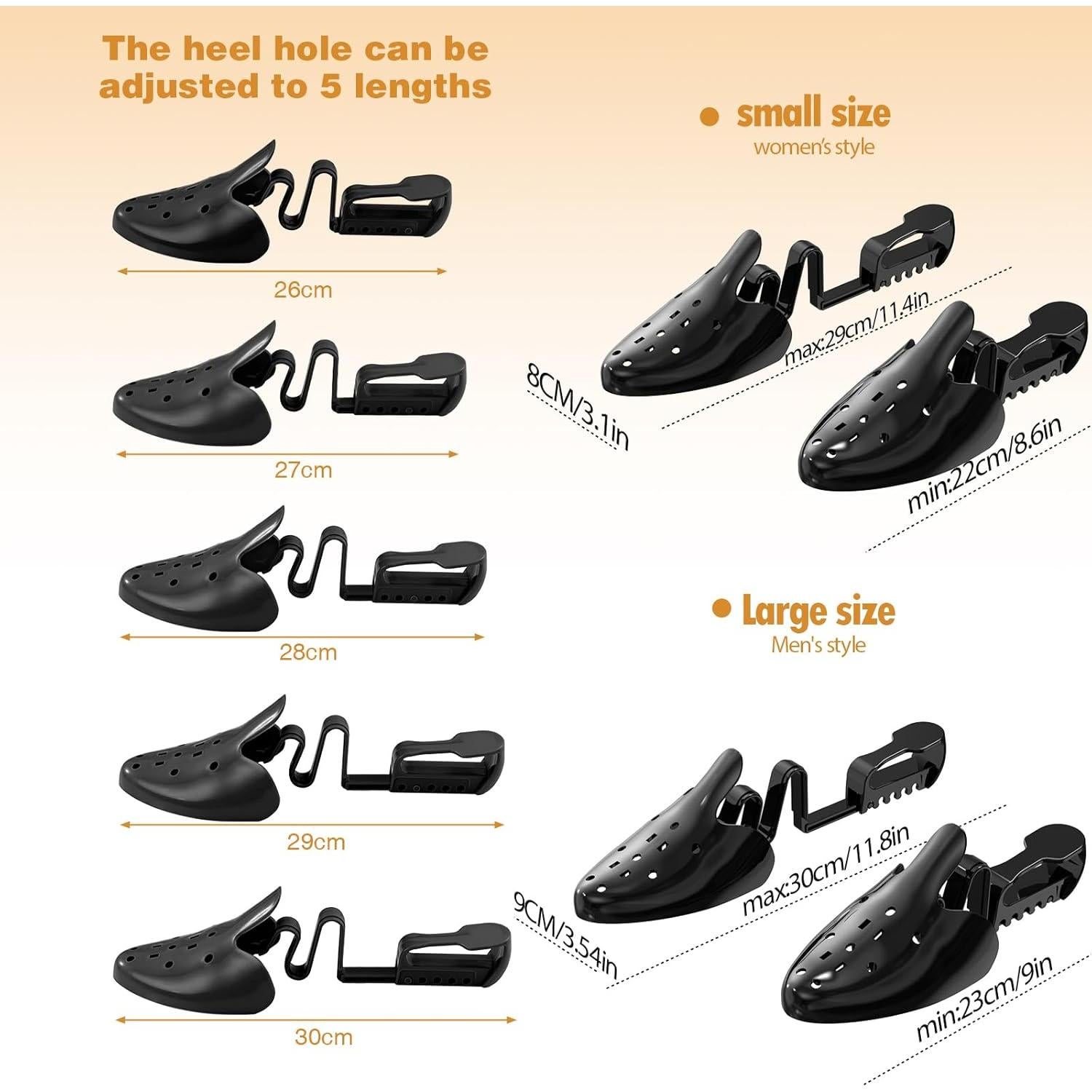 Árboles para Zapatos Ajustables Hombre Mujer Negro L