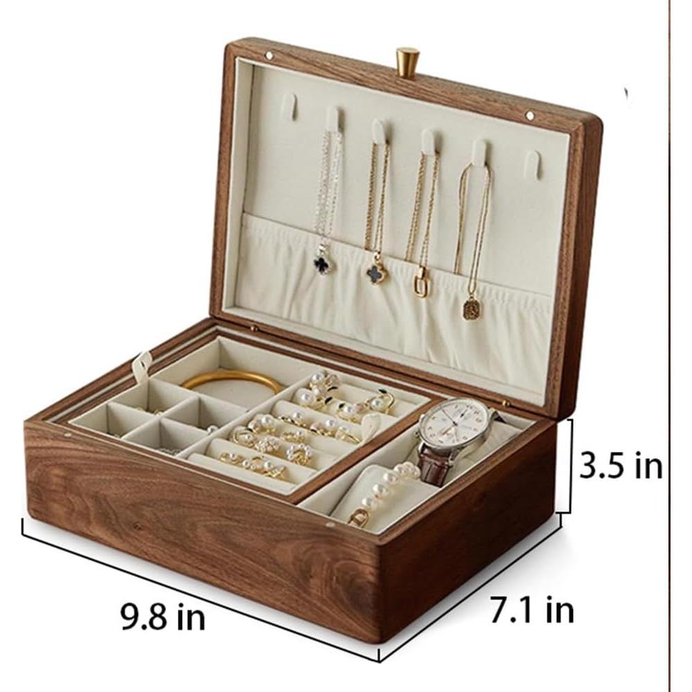 Caja de Joyería de Madera de Nogal Piwah - 2 Capas, Organizador