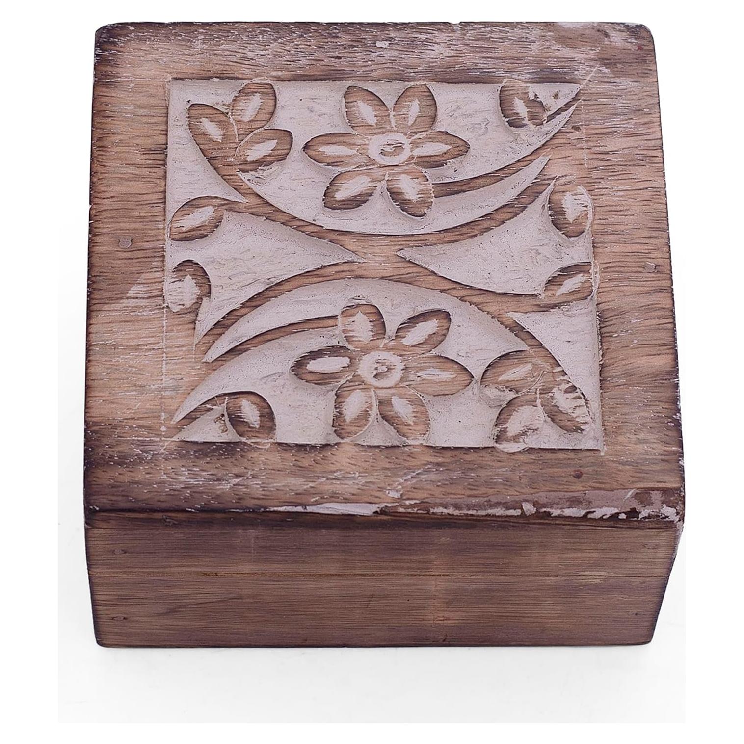 Caja de Joyería de Madera La Gran Bazar Indio - Blanco Antiguo