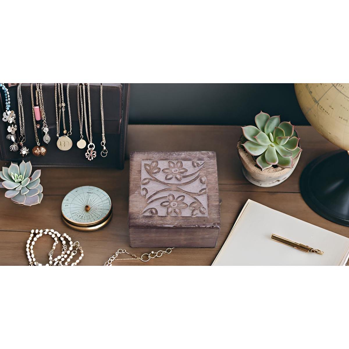 Caja de Joyería de Madera La Gran Bazar Indio - Blanco Antiguo