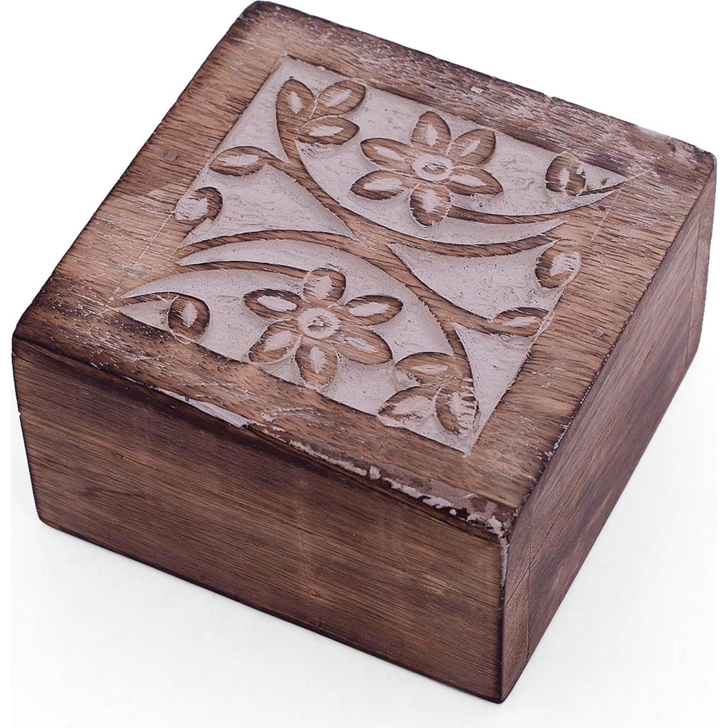 Caja de Joyería de Madera La Gran Bazar Indio - Blanco Antiguo