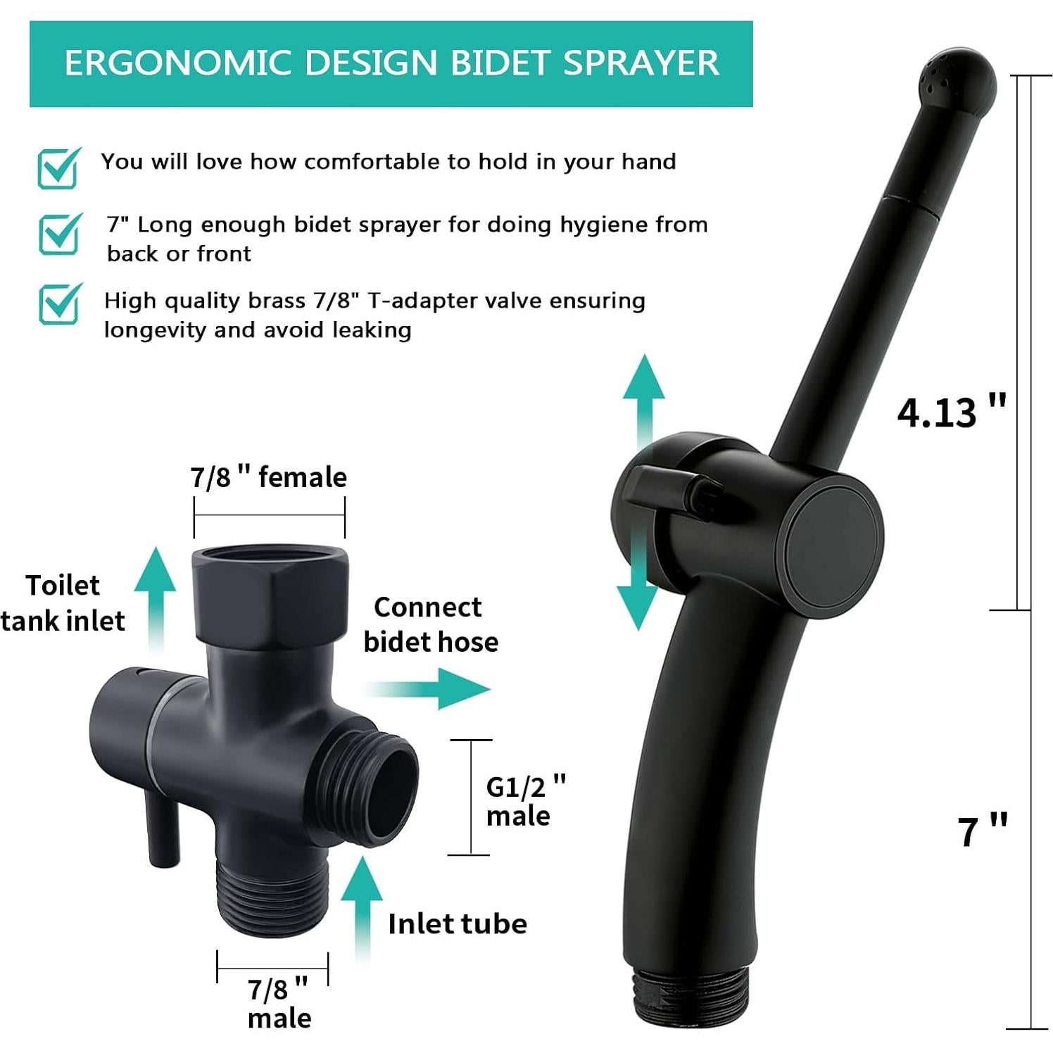 Pulverizador de Bidet BARROCK Ergonómico Negro Mate 119.38 cm