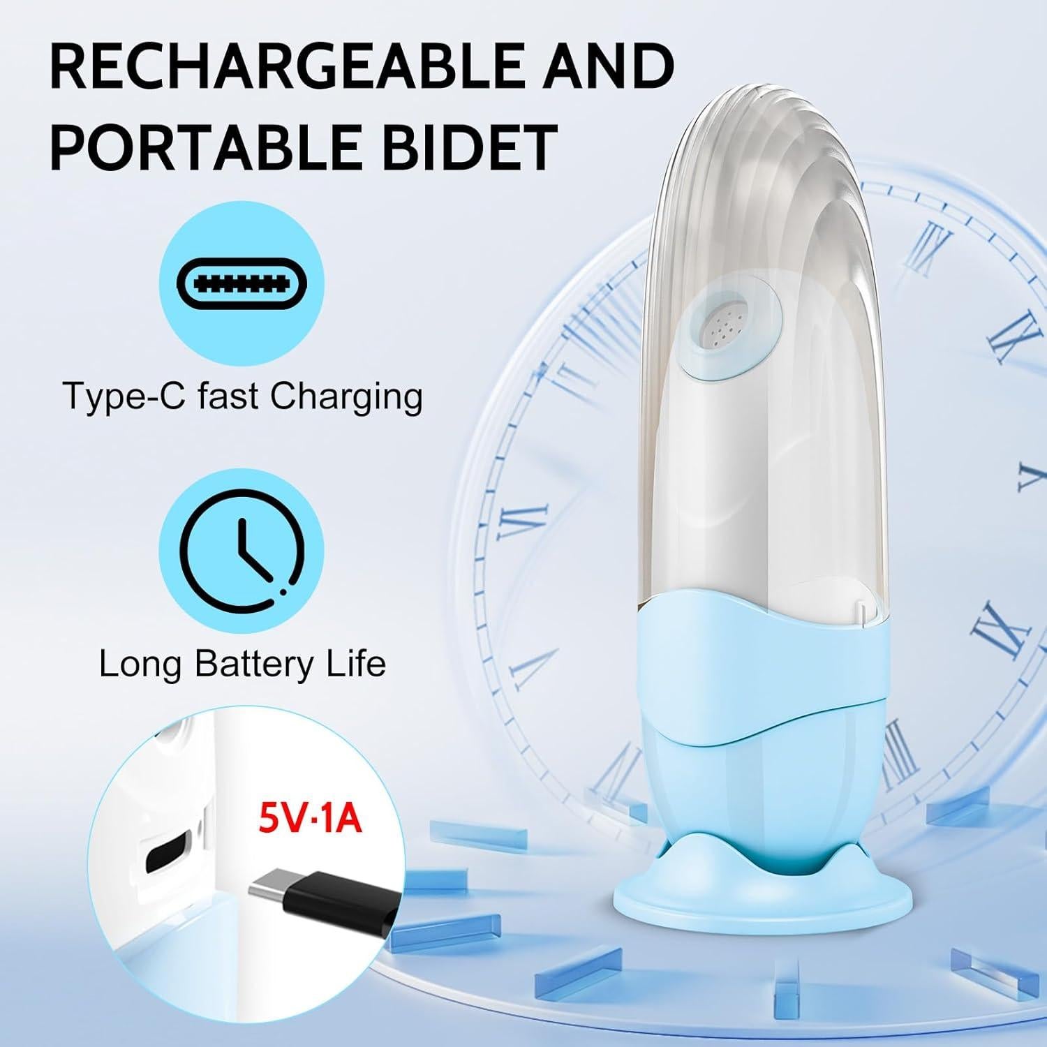 Bidet Portátil Xquyk Mini Recargable USB-C 5.8x16cm Azul