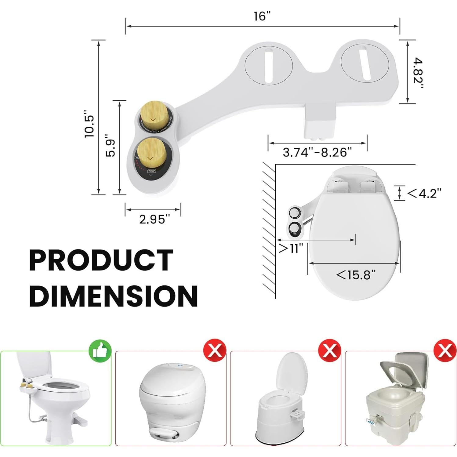 Bidet para Inodoro de RV Terapaton Cromo, Doble Boquilla, No Eléctrico