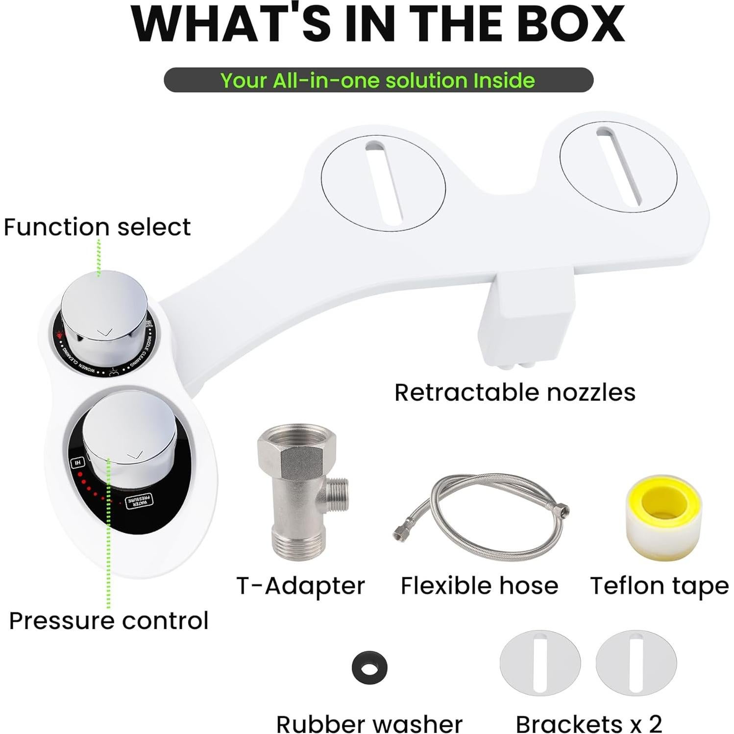 Bidet para Inodoro de RV Terapaton Cromo, Doble Boquilla, No Eléctrico
