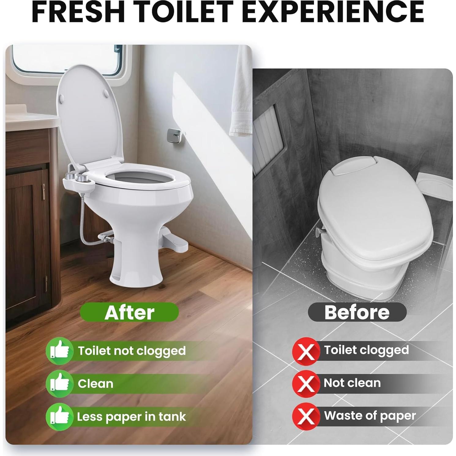 Bidet para Inodoro de RV Terapaton Cromo, Doble Boquilla, No Eléctrico