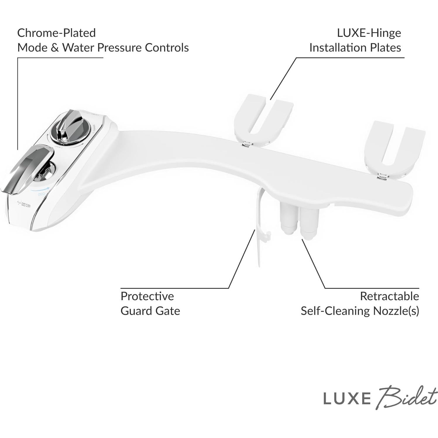 Bidet LUXE NEO 320 Plus - Agua Caliente, Doble Boquilla, Cromo