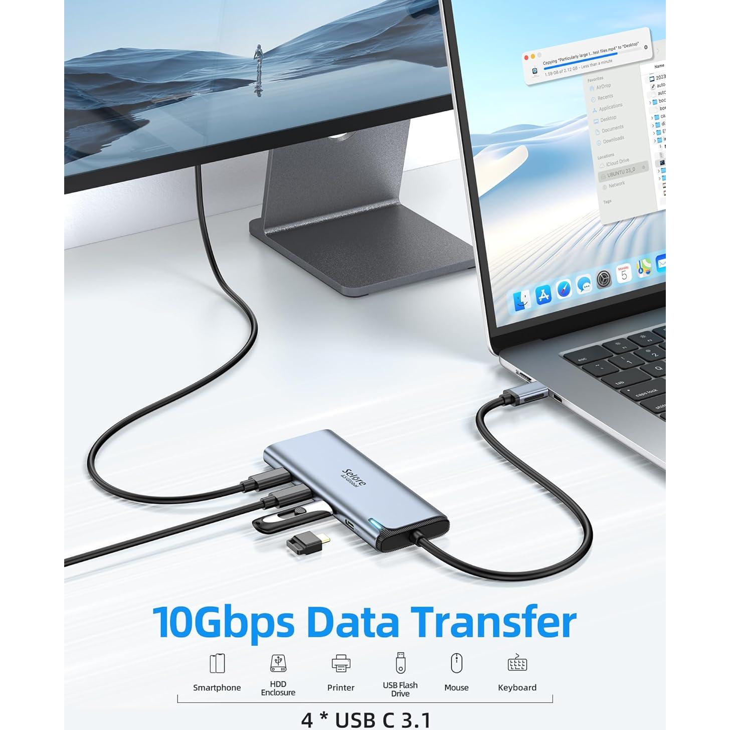 Hub USB C Selore&S-Global 5 en 1 4K 60Hz Doble Monitor