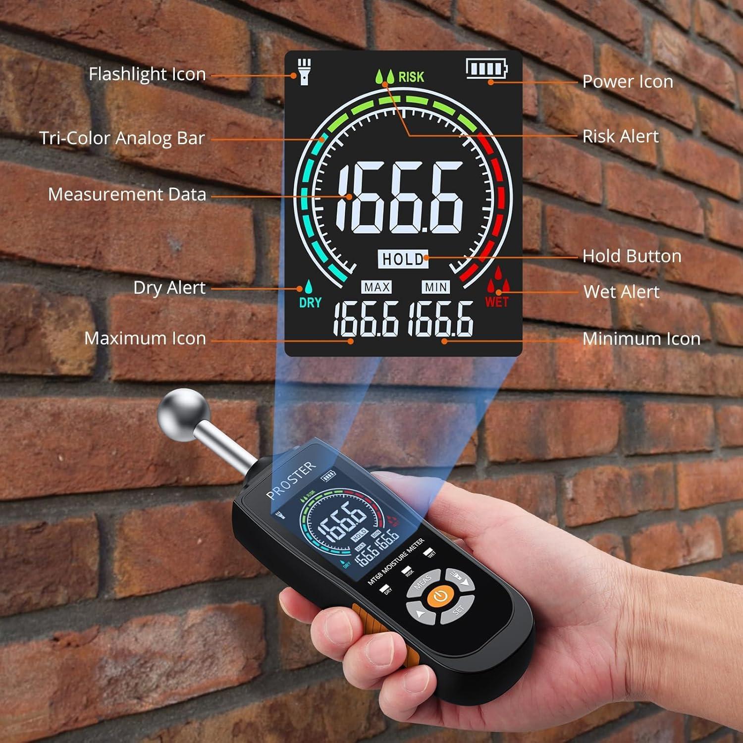 Medidor de Humedad Proster MT68 No Destructivo LCD Color 20-40mm