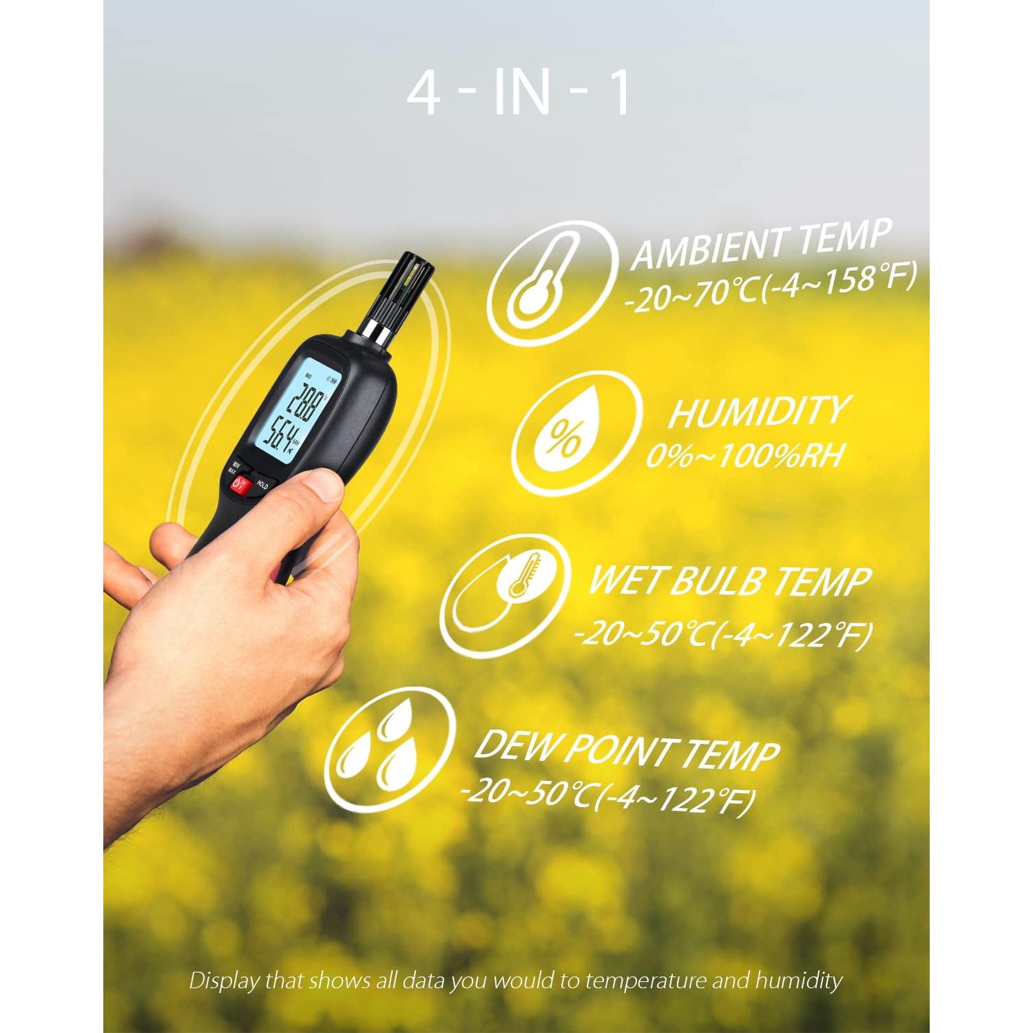 Medidor Digital de Temperatura y Humedad Wintact, Higrómetro con Pantalla LCD