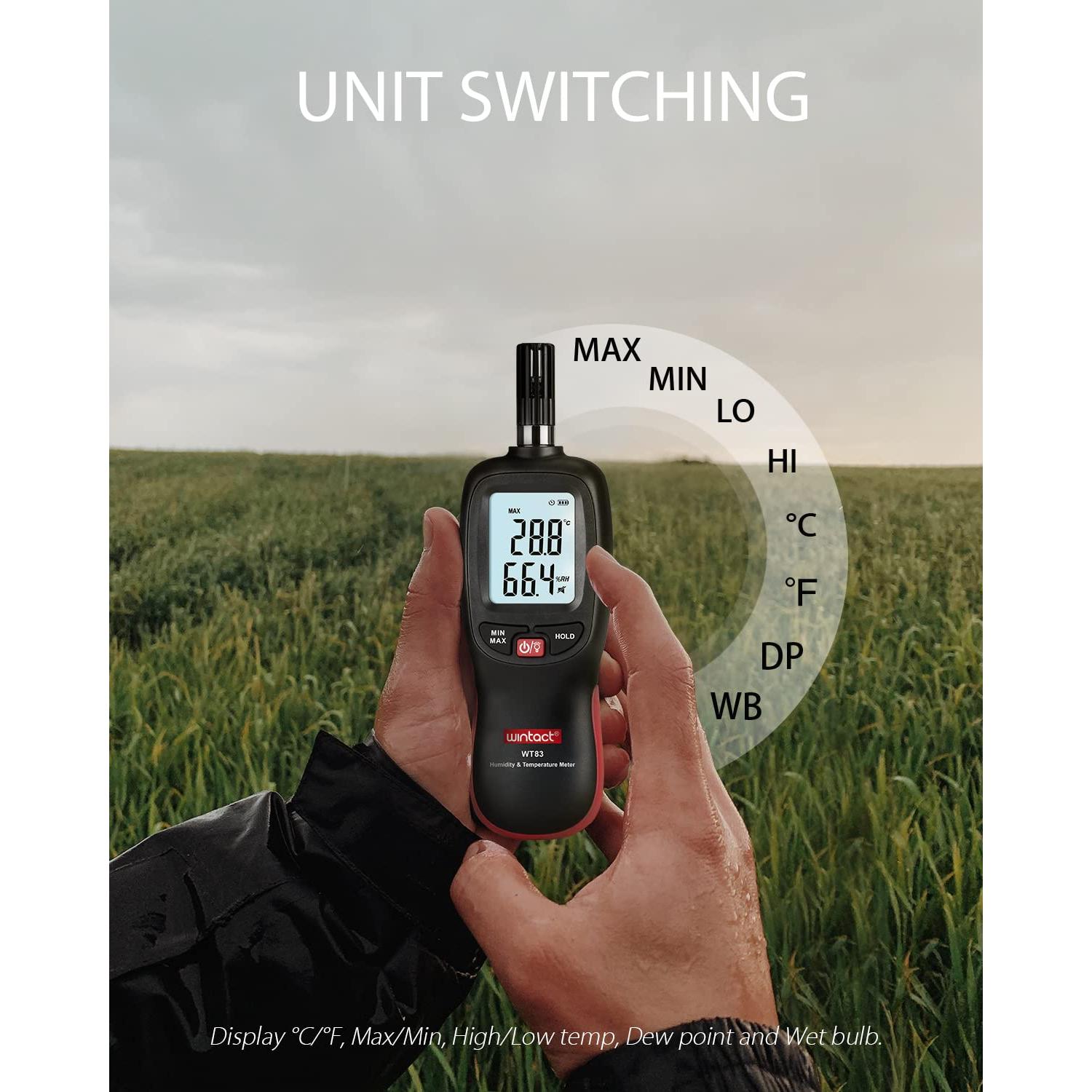 Medidor Digital de Temperatura y Humedad Wintact, Higrómetro con Pantalla LCD