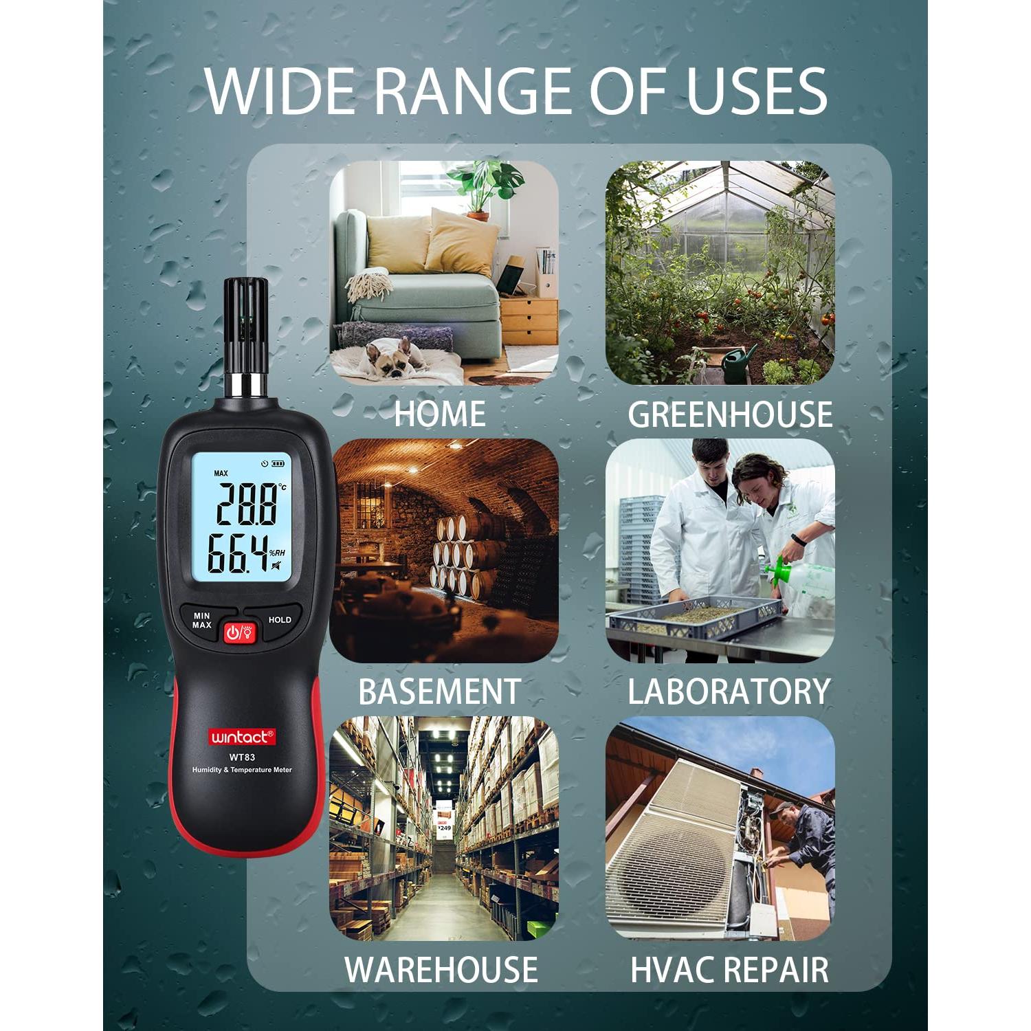 Medidor Digital de Temperatura y Humedad Wintact, Higrómetro con Pantalla LCD