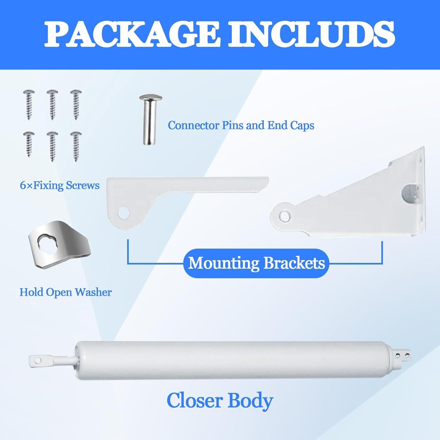Screen and Storm Door Closer Kit, Closer for Heavy Storm Doors, Pneumatic Door Bracket Push Button Latch Set, Storm Door Protector Chain and Spring, Adjustable Closing Cushion Speed