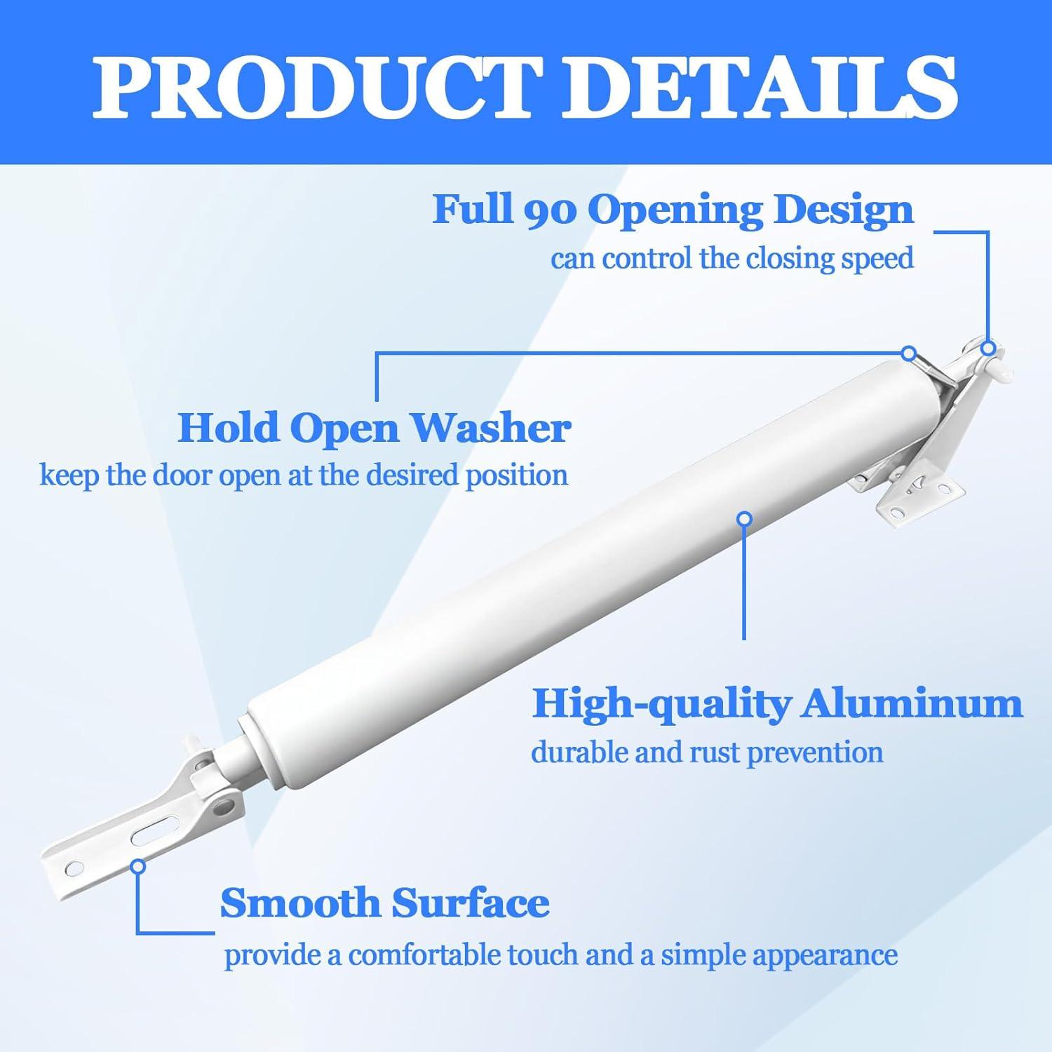 Screen and Storm Door Closer Kit, Closer for Heavy Storm Doors, Pneumatic Door Bracket Push Button Latch Set, Storm Door Protector Chain and Spring, Adjustable Closing Cushion Speed