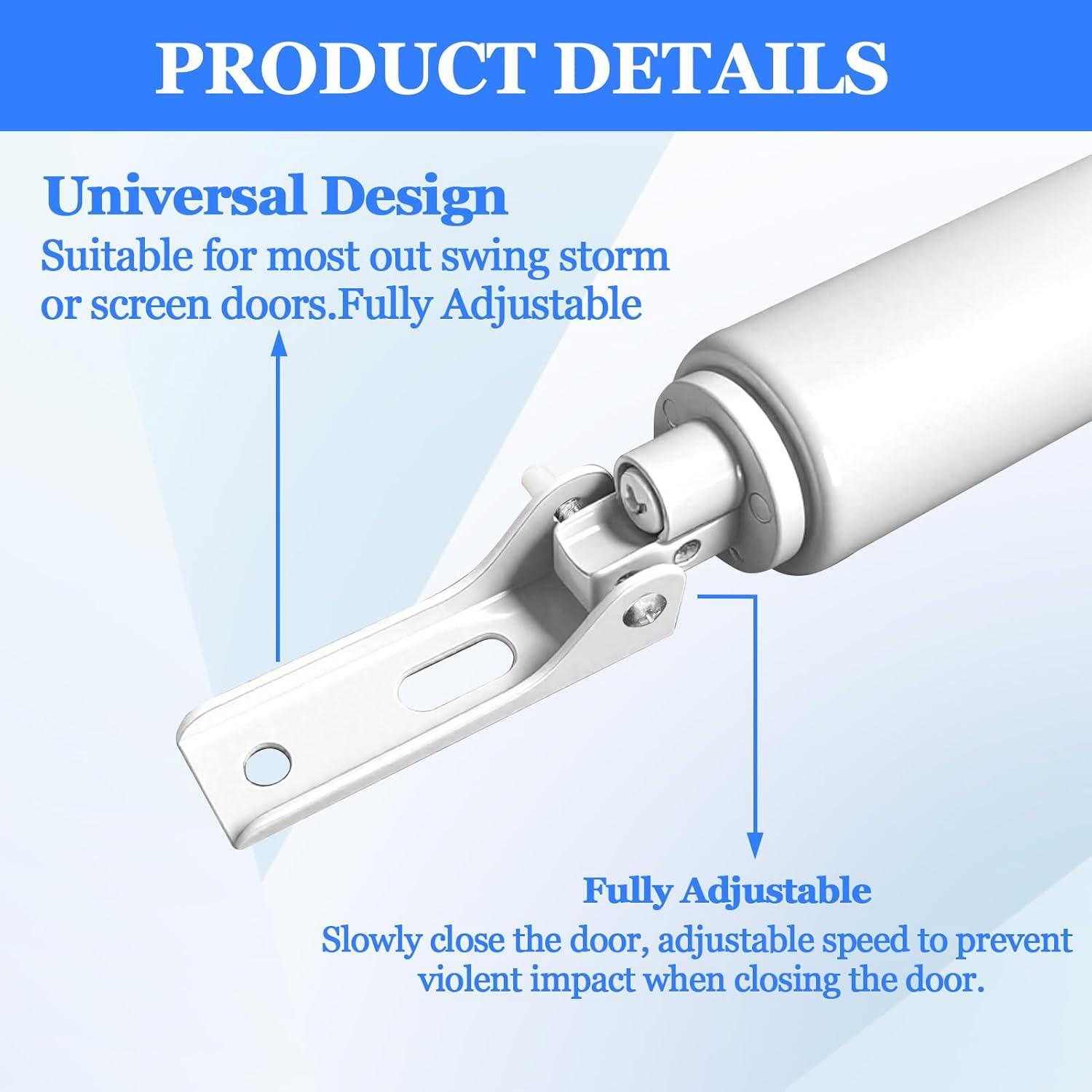 Screen and Storm Door Closer Kit, Closer for Heavy Storm Doors, Pneumatic Door Bracket Push Button Latch Set, Storm Door Protector Chain and Spring, Adjustable Closing Cushion Speed