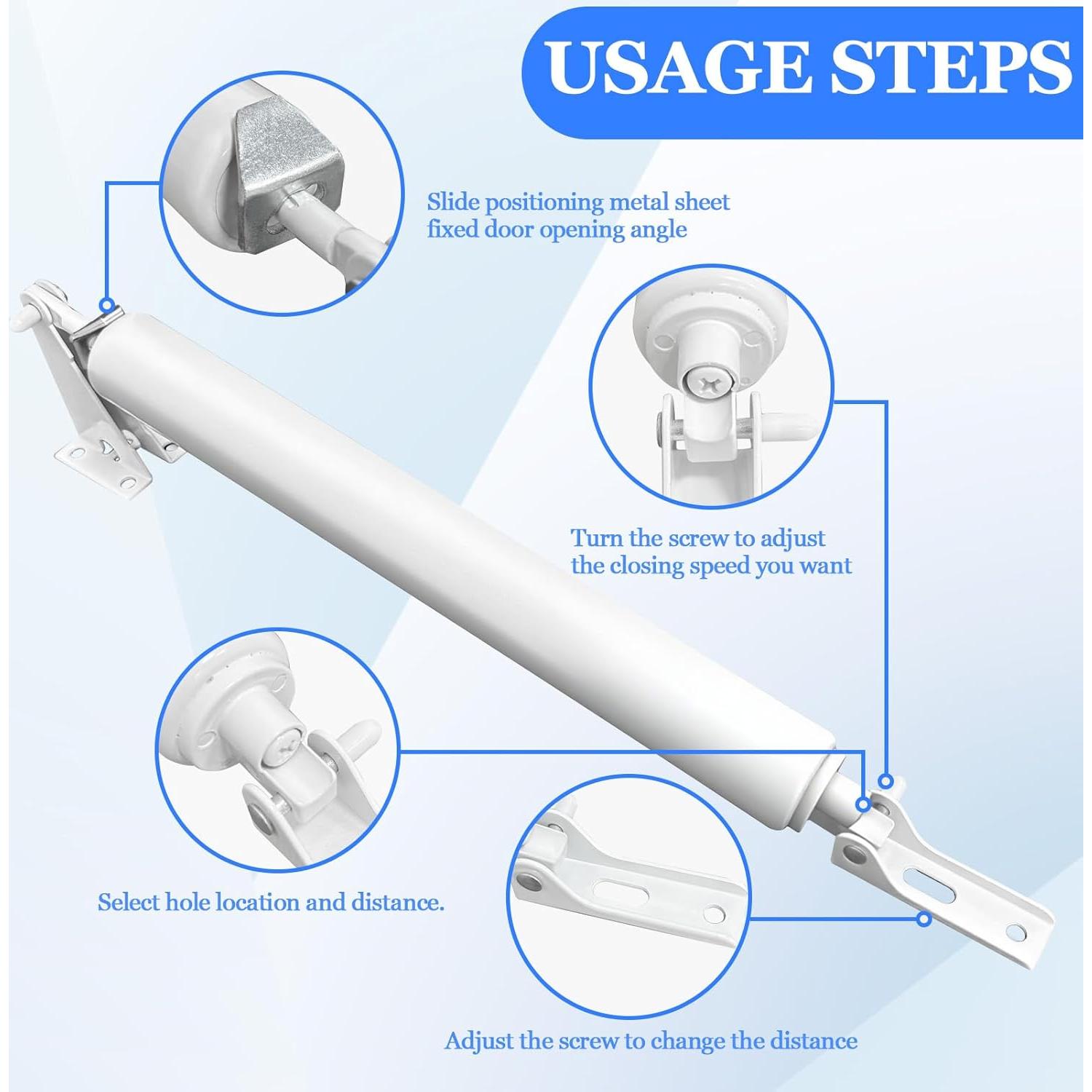 Screen and Storm Door Closer Kit, Closer for Heavy Storm Doors, Pneumatic Door Bracket Push Button Latch Set, Storm Door Protector Chain and Spring, Adjustable Closing Cushion Speed
