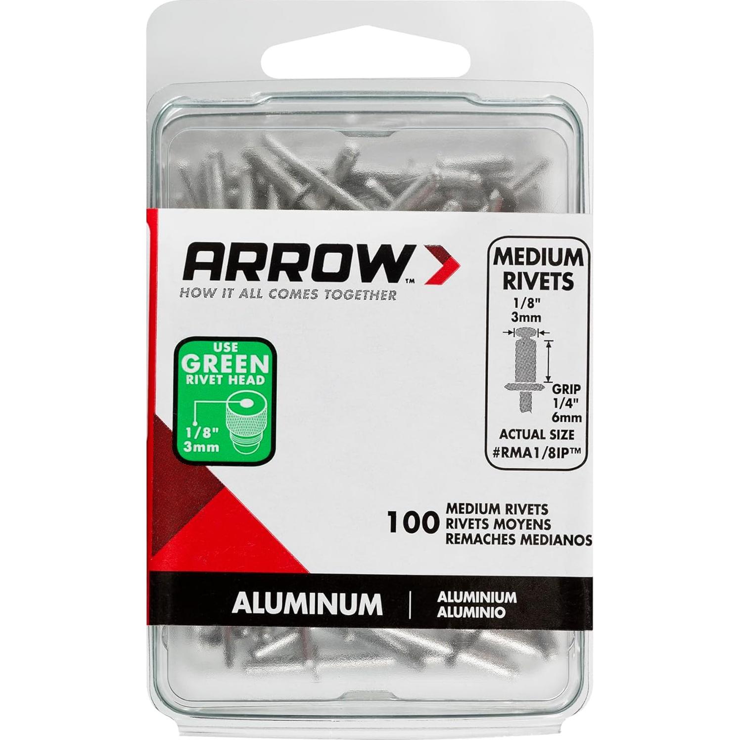 Remaches de Aluminio Medianos Arrow RMA1/8IP 100 Unidades 3 mm