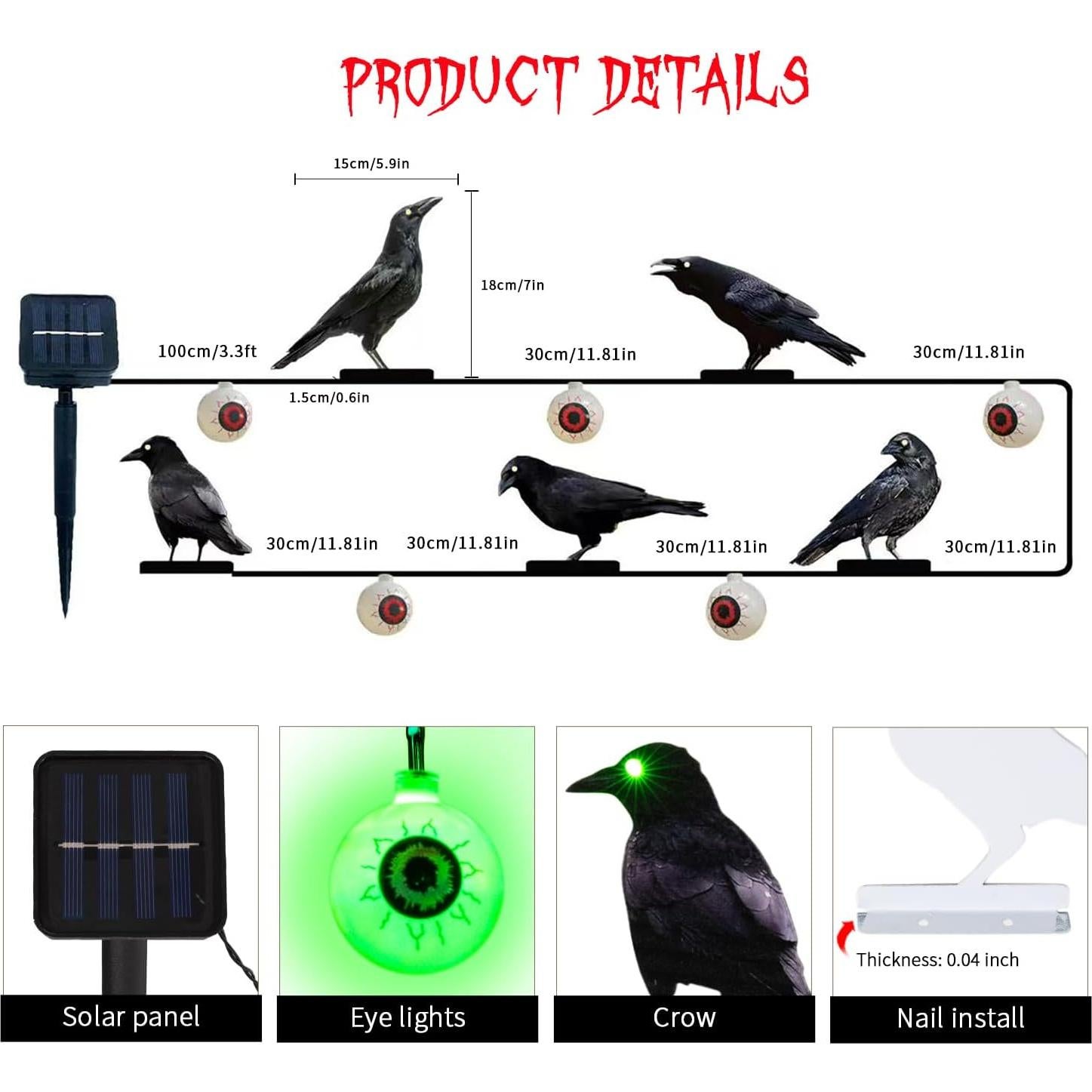 Luces Solares de Cuervo de Metal HUYIENO para Jardín - Juego de 5