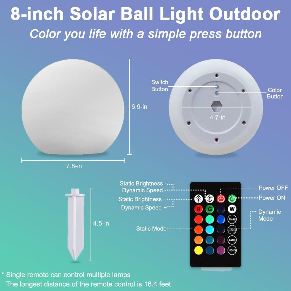 Luz de Globo Solar 20 cm BALMOST RGB Dimmable con Control Remoto