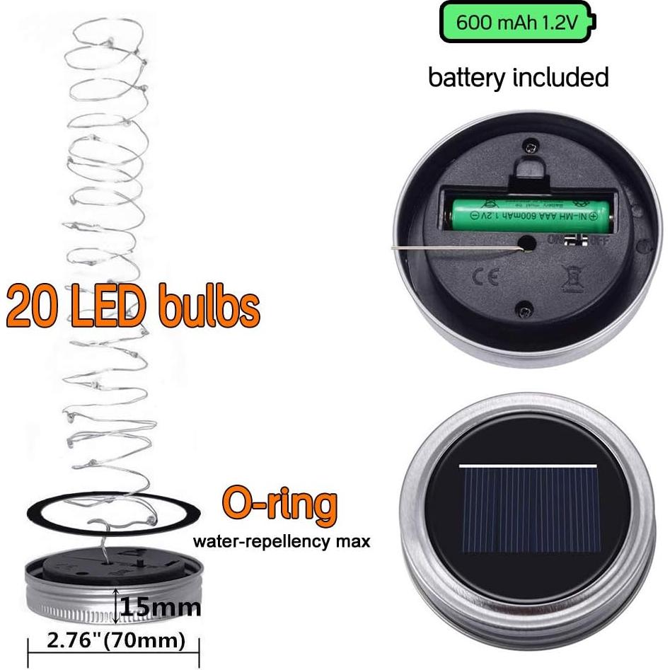 Luces de Tapa de Frasco Solar SunKite - 8 Unidades LED 20 Micro