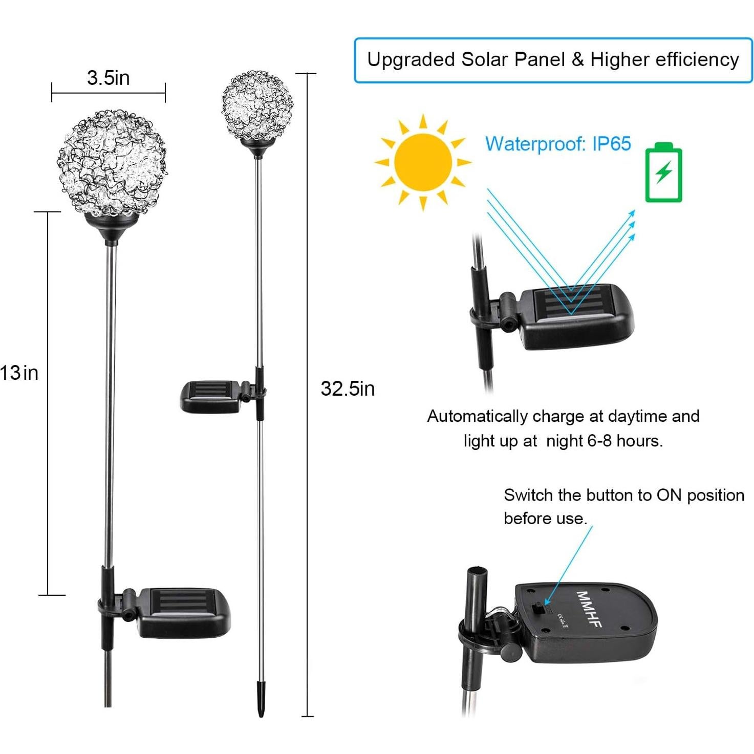Luces de Jardín Solares LED MMHF Esféricas 2 Piezas IP65
