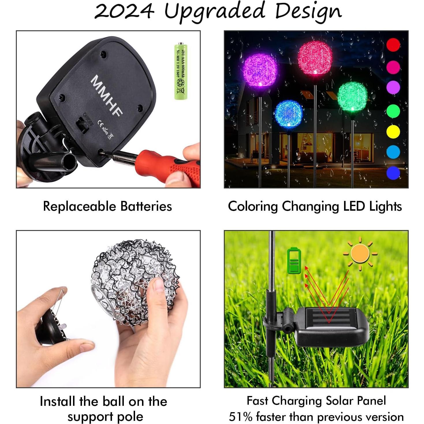 Luces de Jardín Solares LED MMHF Esféricas 2 Piezas IP65