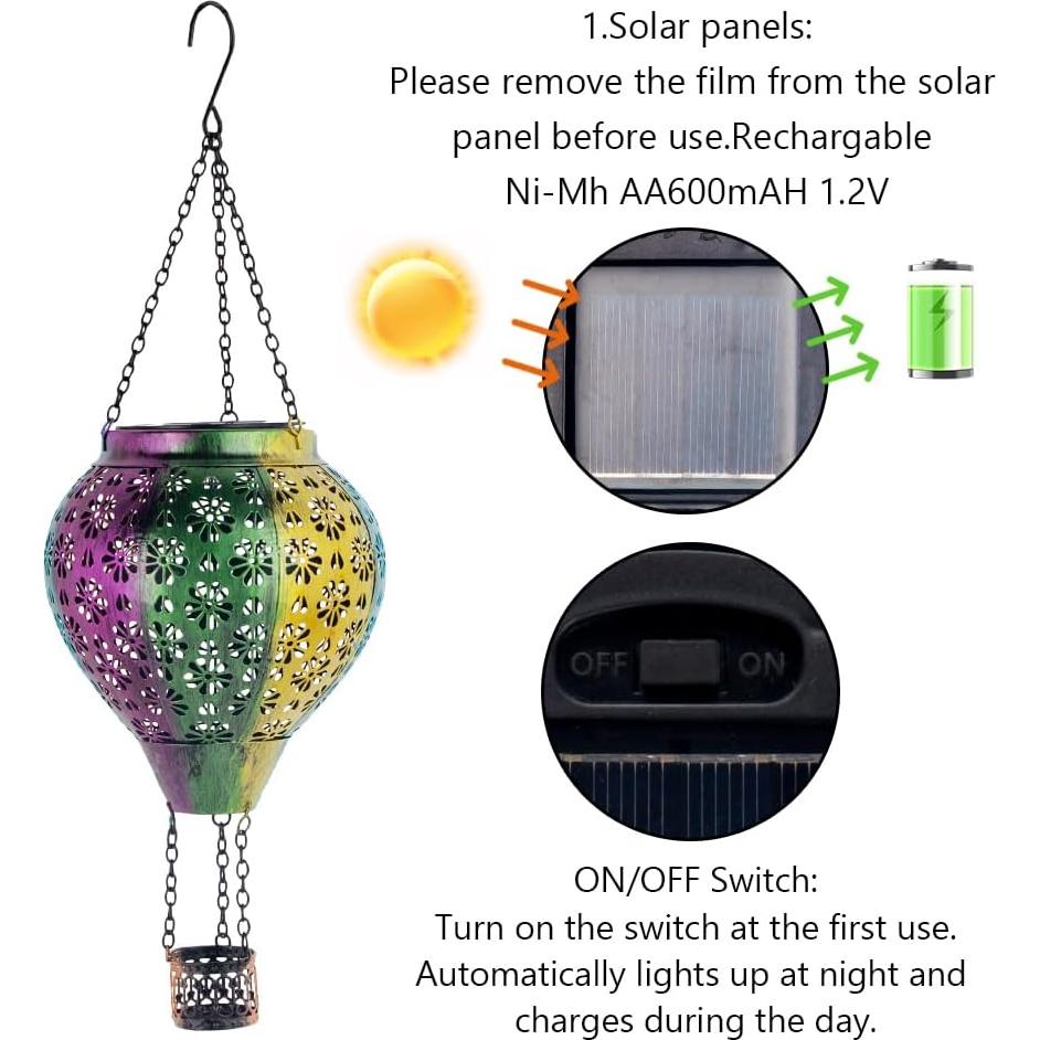 Linterna Solar de Globo Aerostático Stargarden Colorido 2.54cm
