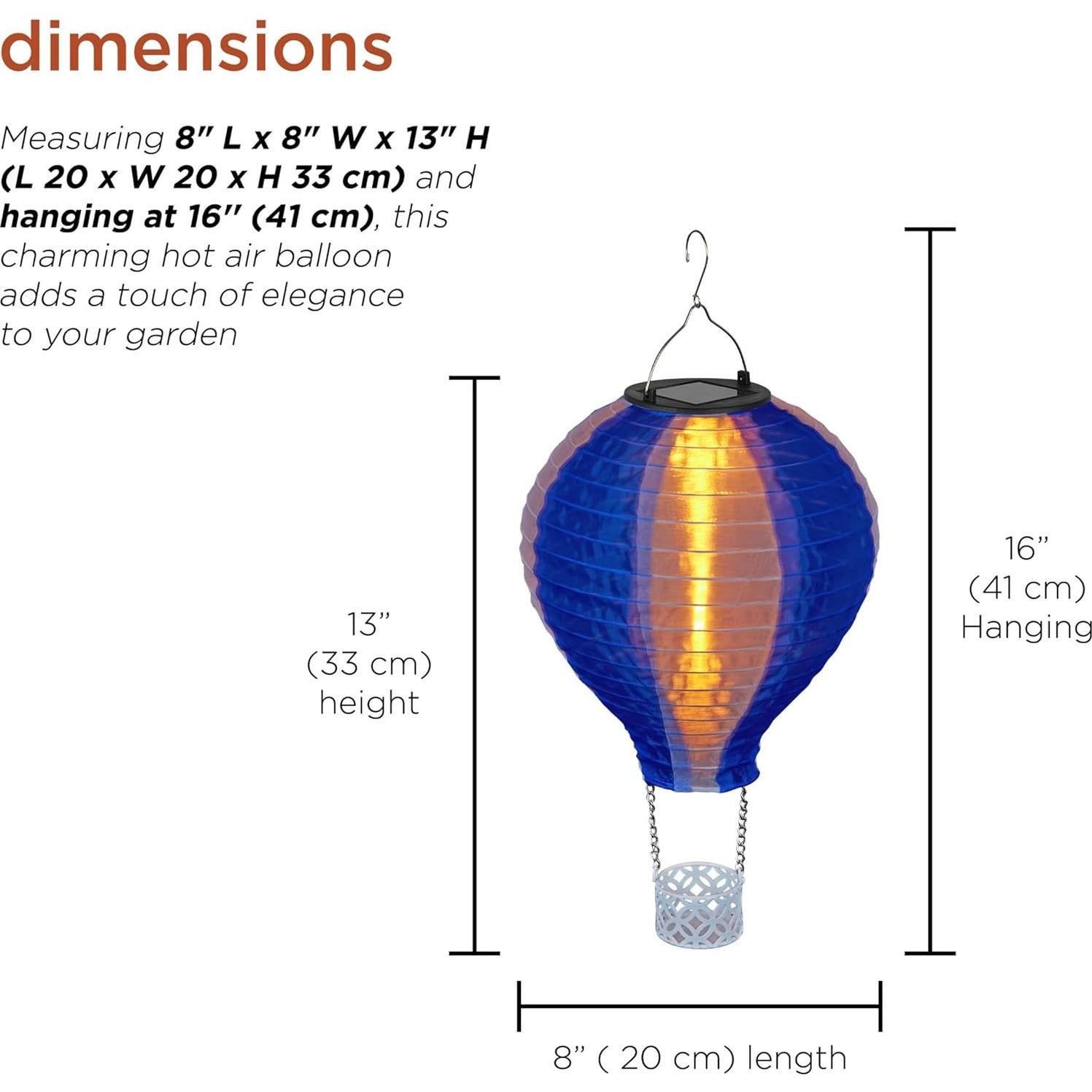 Globo Aerostático Solar LED Alpine 33 cm Azul Decoración