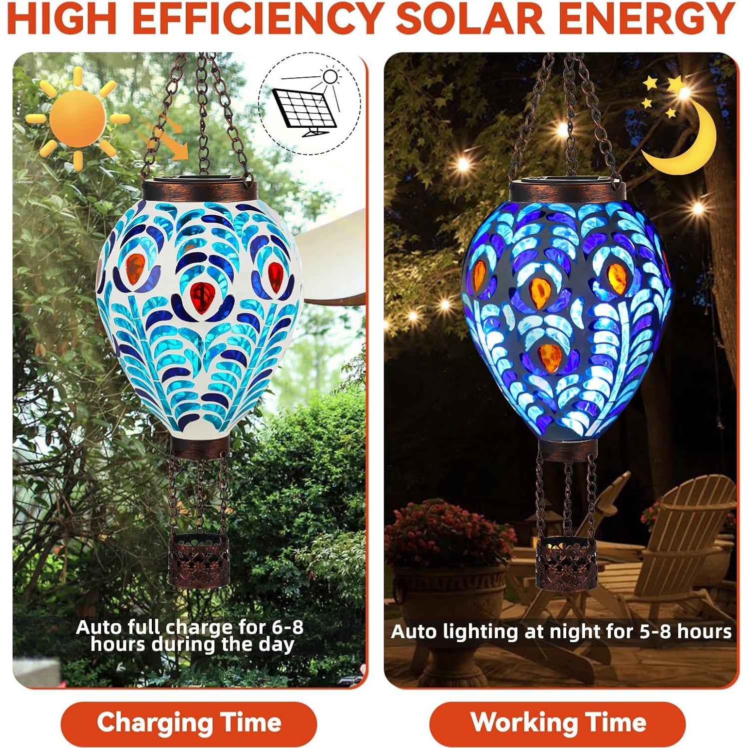 Linterna Solar de Globo Aerostático VOREEN con Diseño de Pavo Real