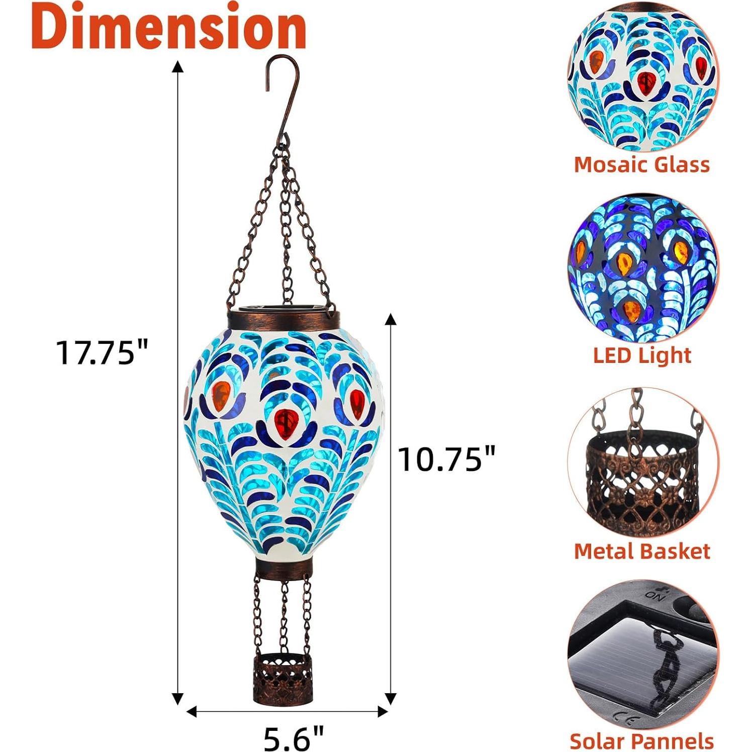 Linterna Solar de Globo Aerostático VOREEN con Diseño de Pavo Real