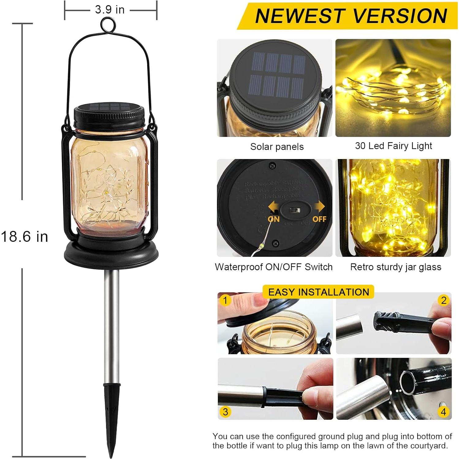 Paquete de 4 Linternas Solares Vintage YJFWAL con Luz Cálida