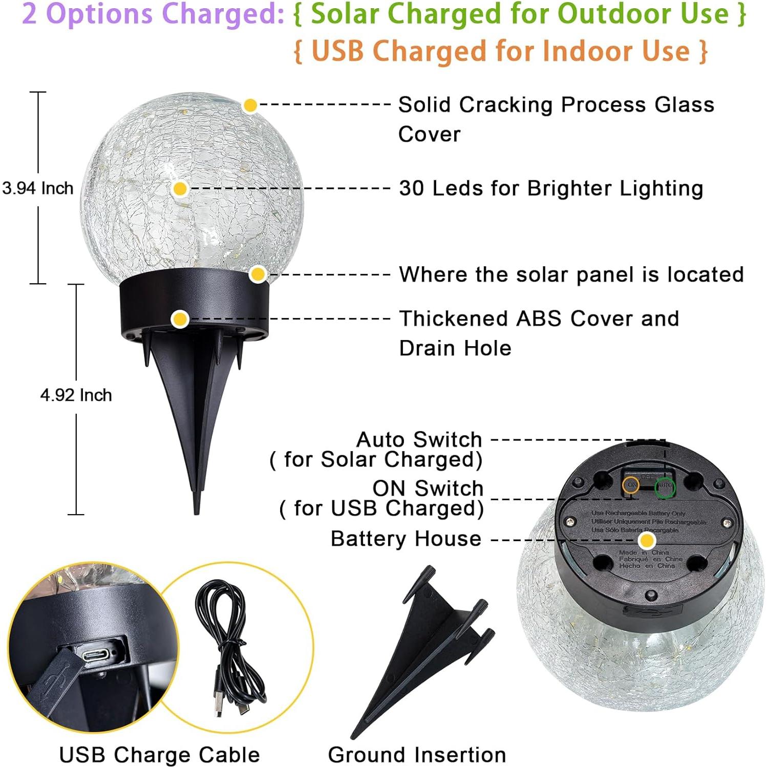 Luces de Globo Solar Beautyard 10 cm 30LED Carga USB Paquete de 4