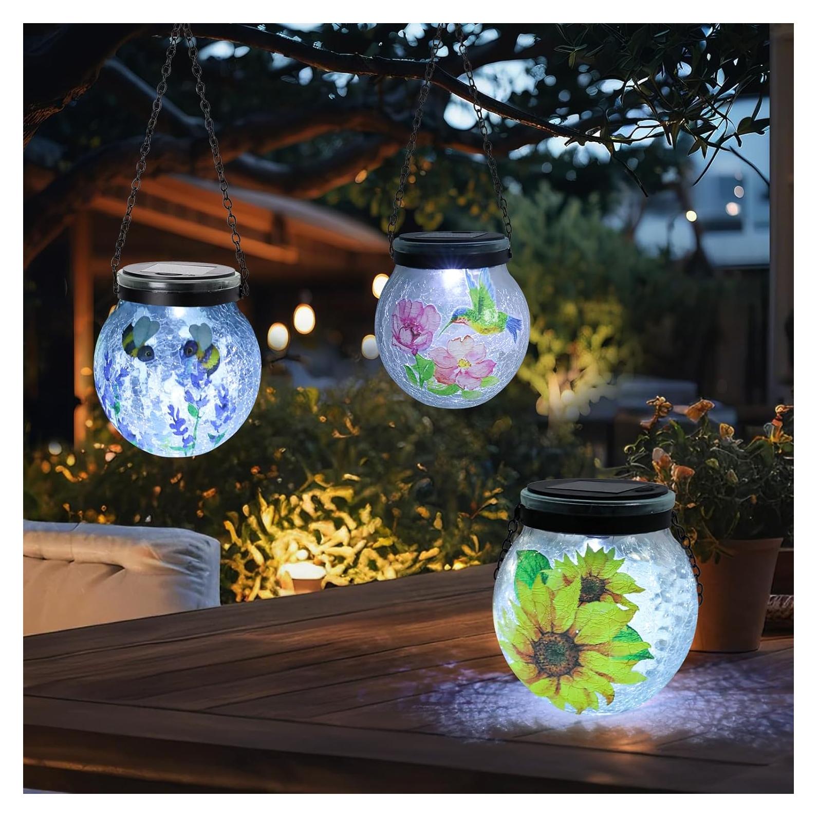 Paquete de 3 Linternas Solares Colgantes DreamGARDEN Vidrio Craquelado