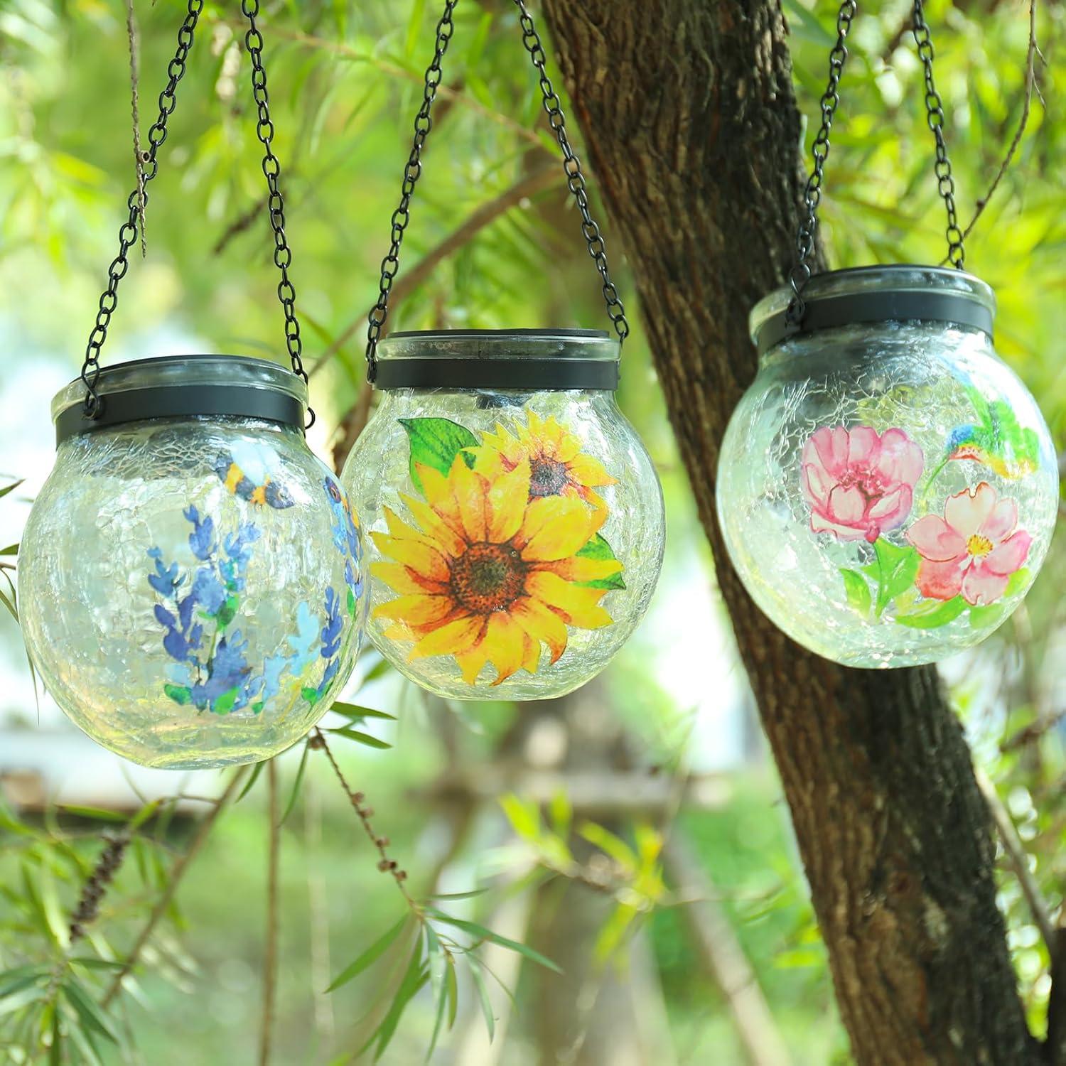 Paquete de 3 Linternas Solares Colgantes DreamGARDEN Vidrio Craquelado