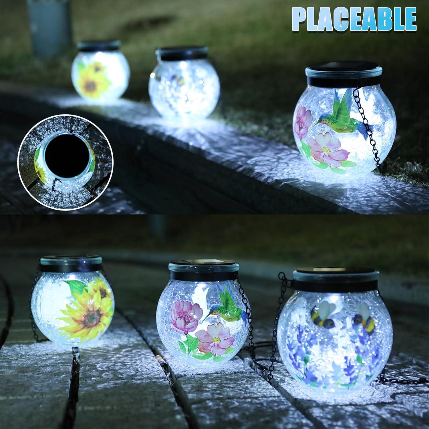 Paquete de 3 Linternas Solares Colgantes DreamGARDEN Vidrio Craquelado