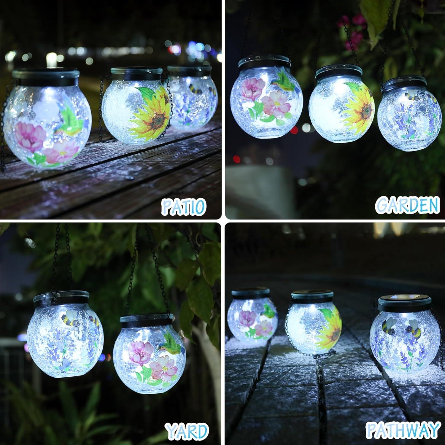 Paquete de 3 Linternas Solares Colgantes DreamGARDEN Vidrio Craquelado