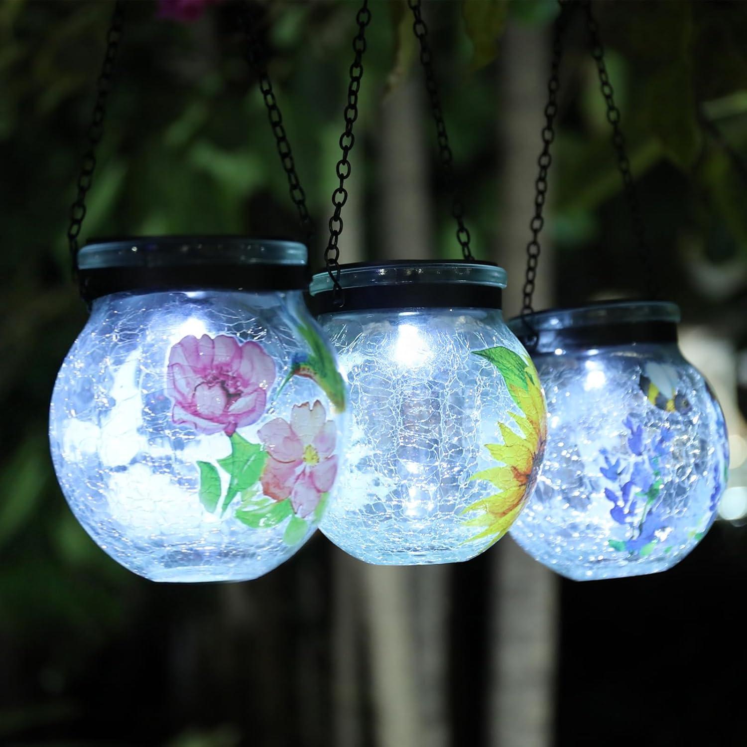 Paquete de 3 Linternas Solares Colgantes DreamGARDEN Vidrio Craquelado