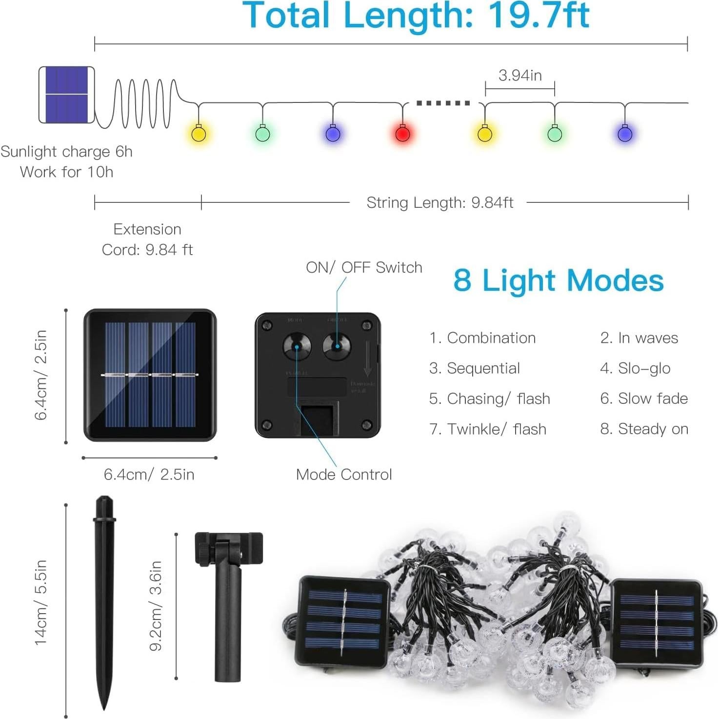 Luces Solares SUDDUS 2 Paquetes 60 LED Multicolores IP67
