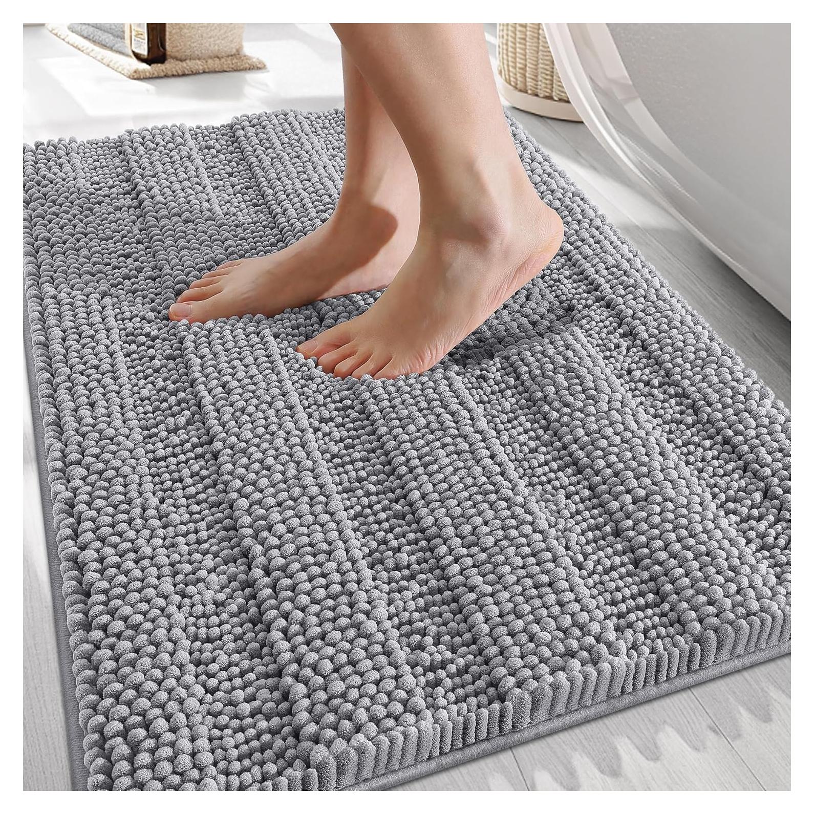 Alfombrilla de Baño OLANLY Chenille Gris 76x51 cm Absorbente