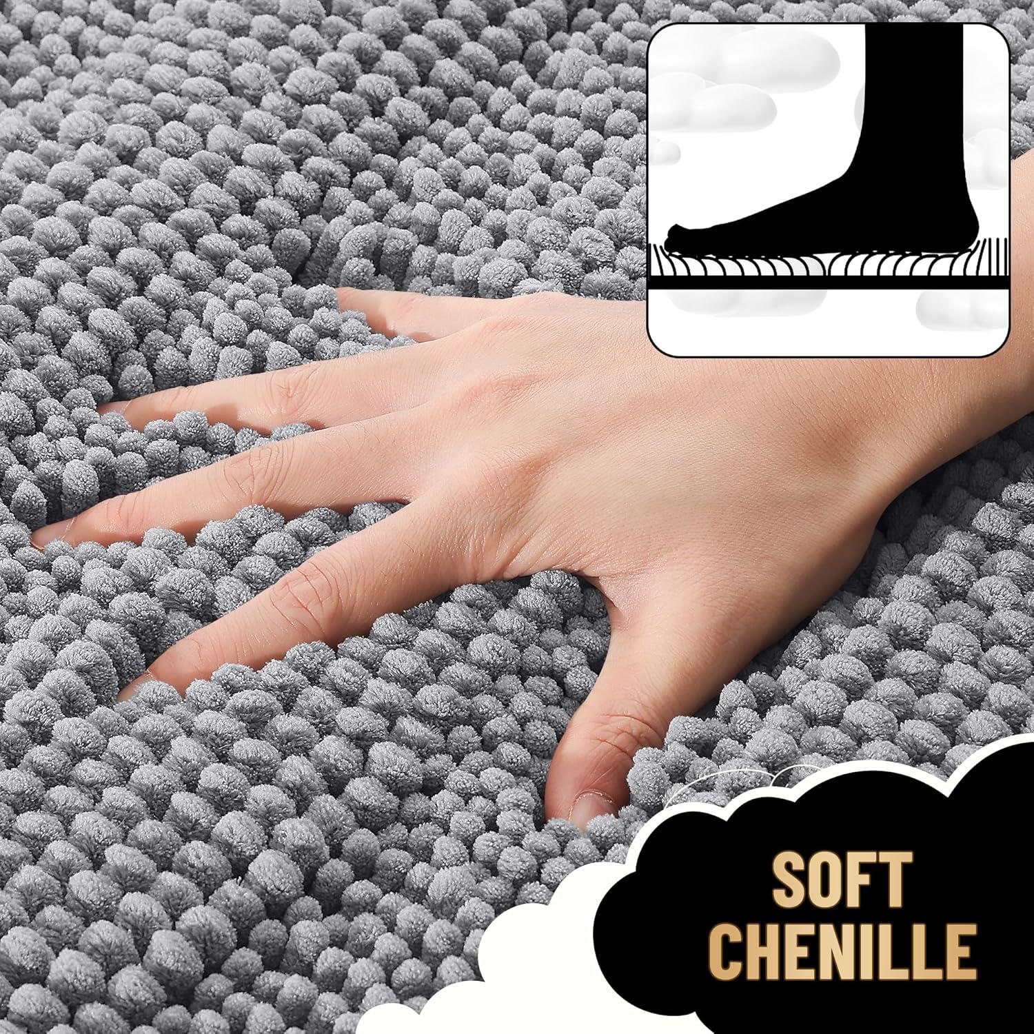Alfombrilla de Baño OLANLY Chenille Gris 76x51 cm Absorbente